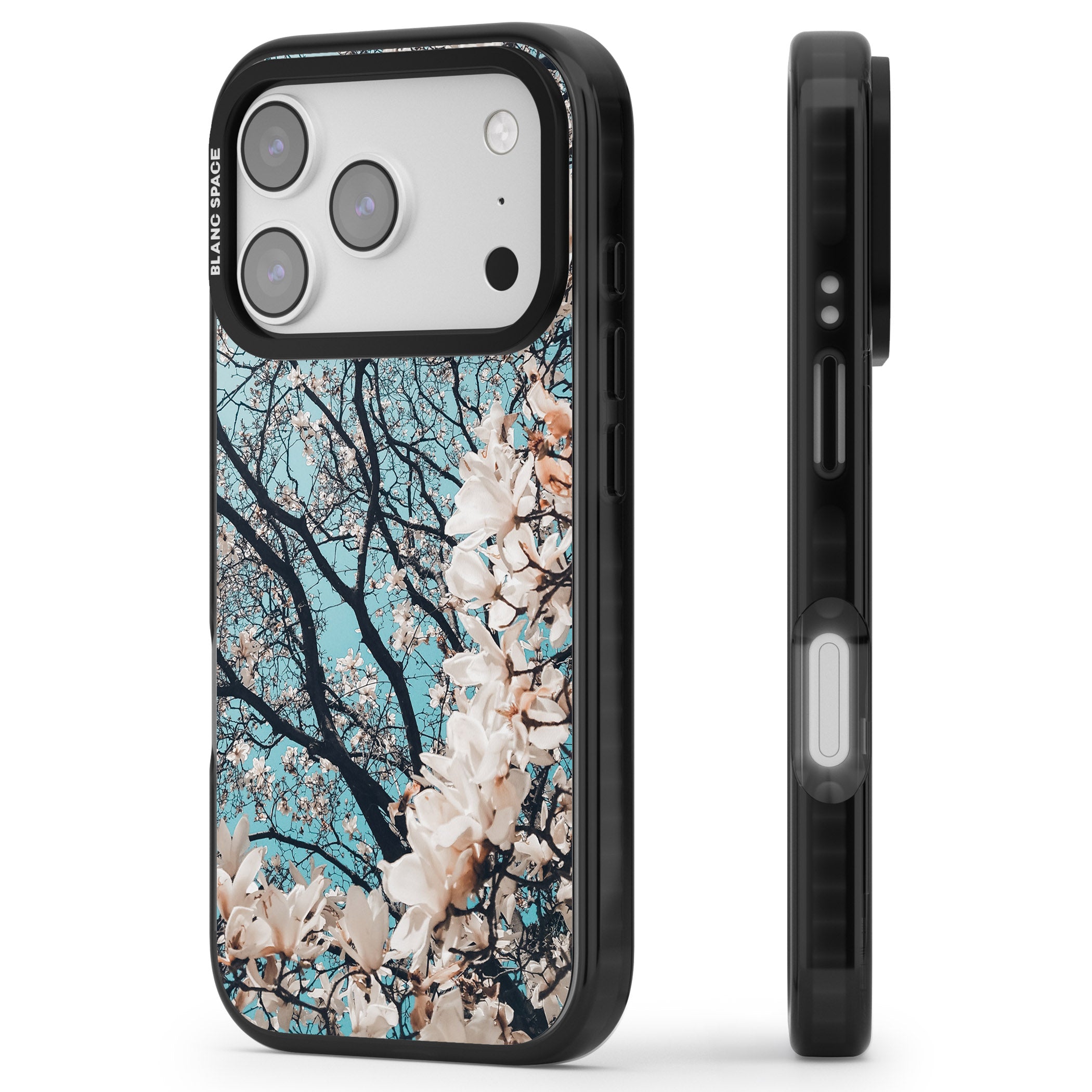 Magnolia Bloom iPhone 17 Pro Impact Black Phone Case Side Profile