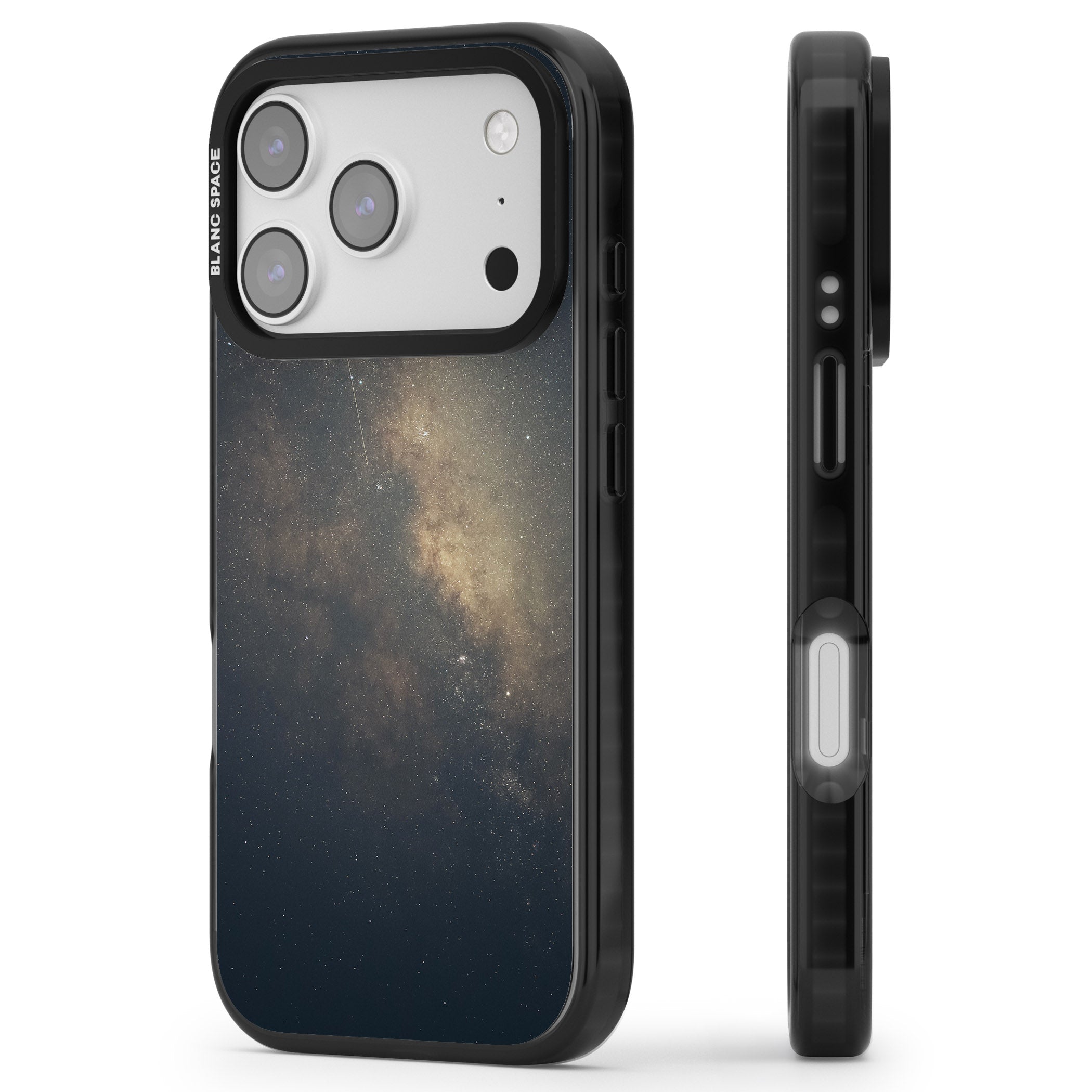 Cosmic Night Sky iPhone 17 Pro Impact Black Phone Case Side Profile