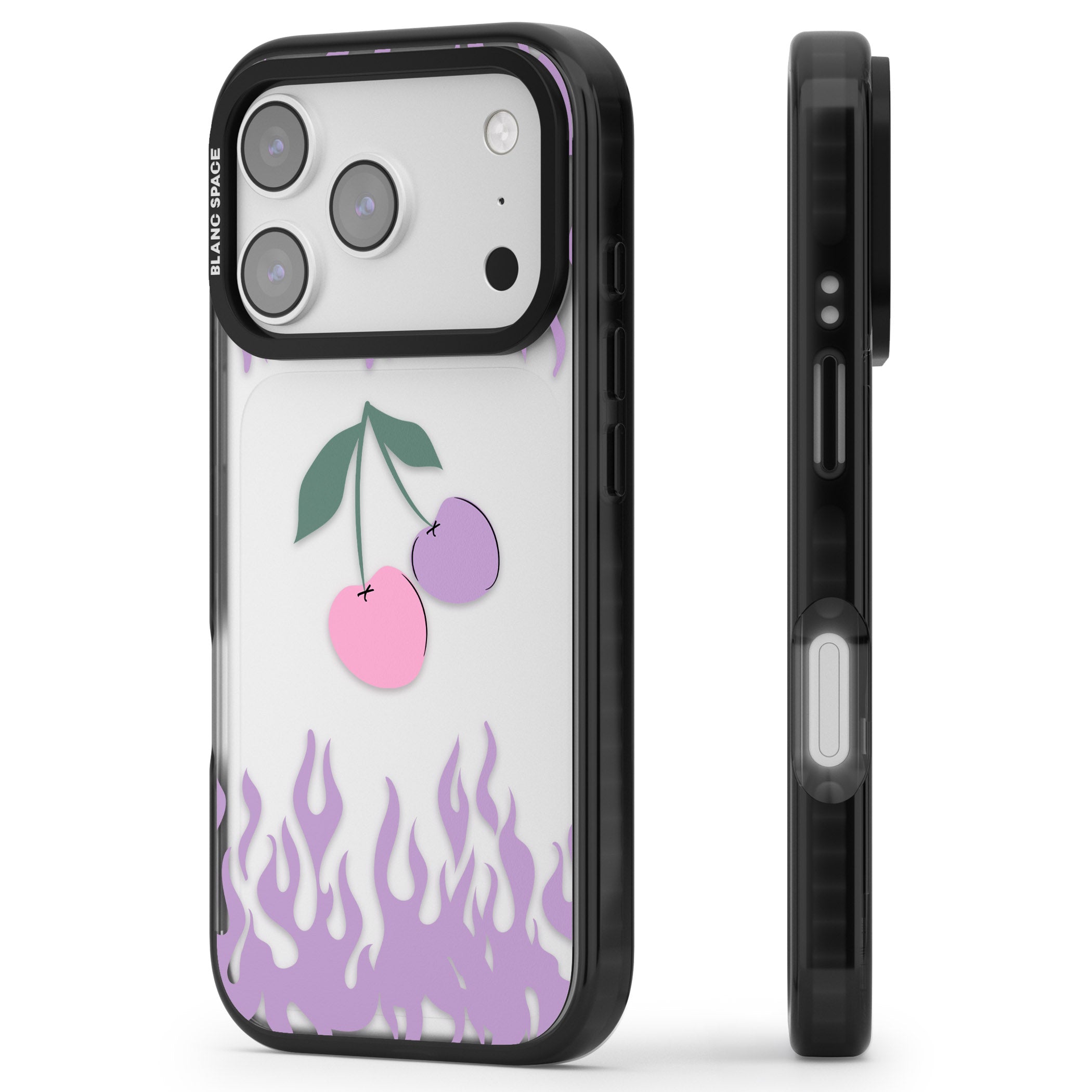 Cherries N' Flames iPhone 17 Pro Impact Black Phone Case Side Profile