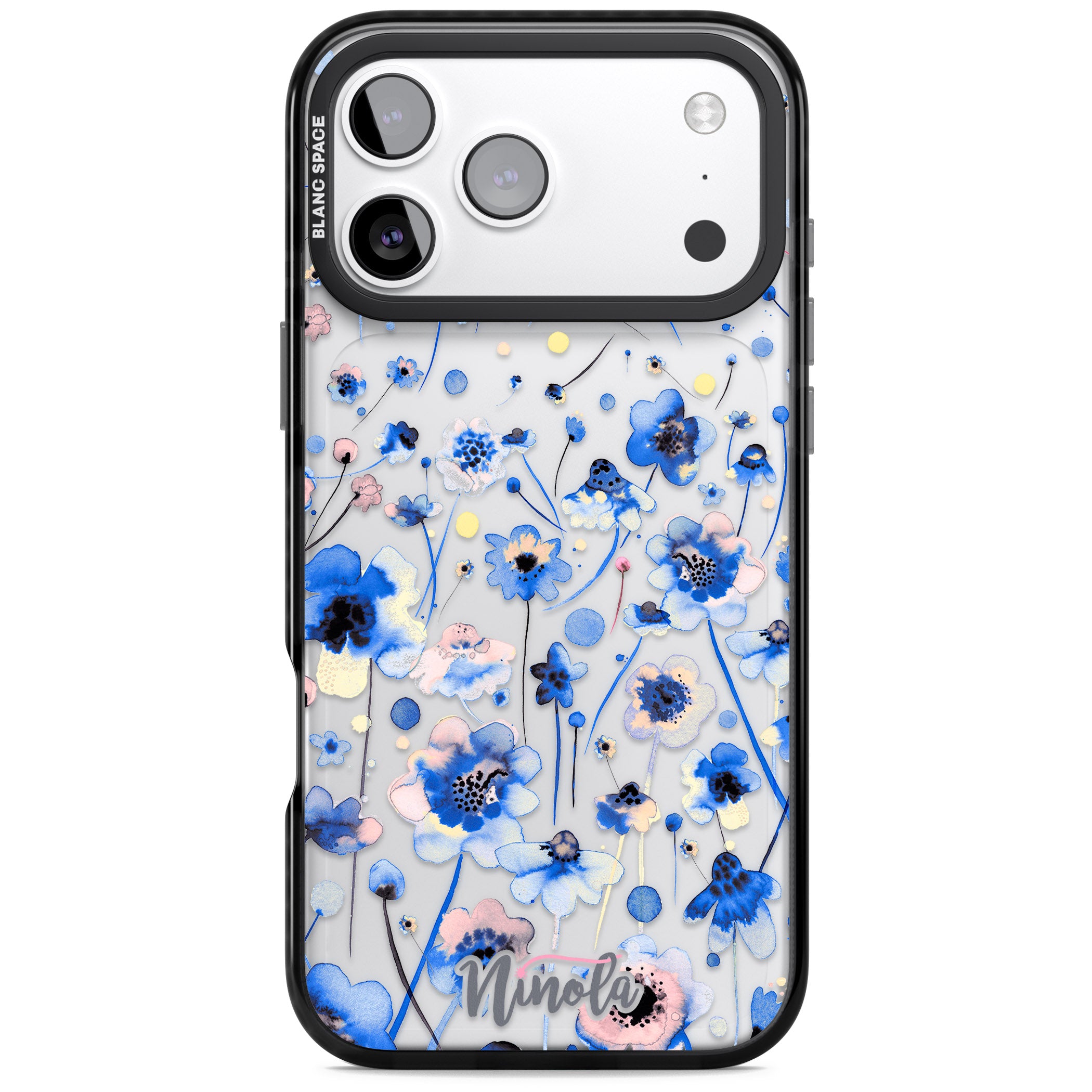 Ink Flowers Blue iPhone 17 Pro Impact Black Phone Case