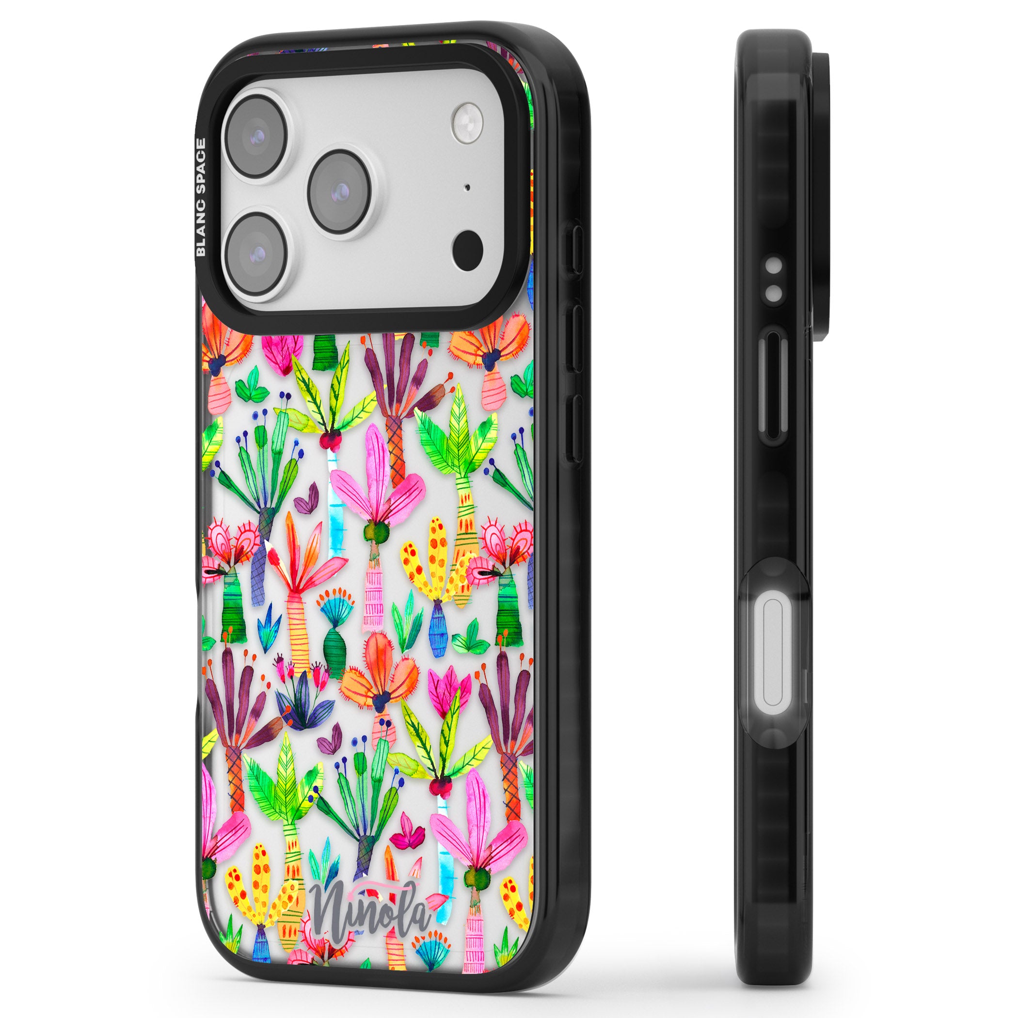 Tropical Botanical iPhone 17 Pro Impact Black Phone Case Side Profile