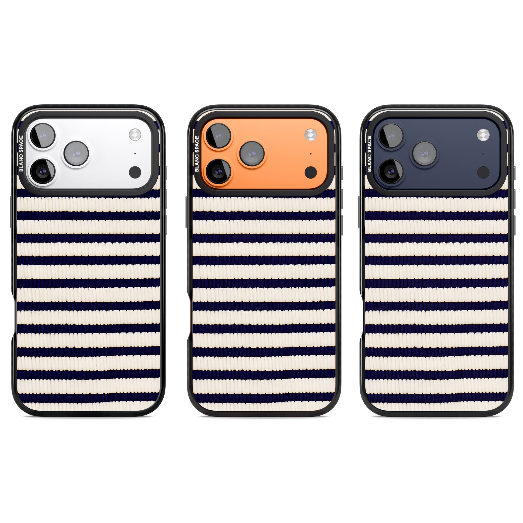 Navy & Cream Stripes iPhone 17 Pro Impact Black Phone Case APT Impact Protection