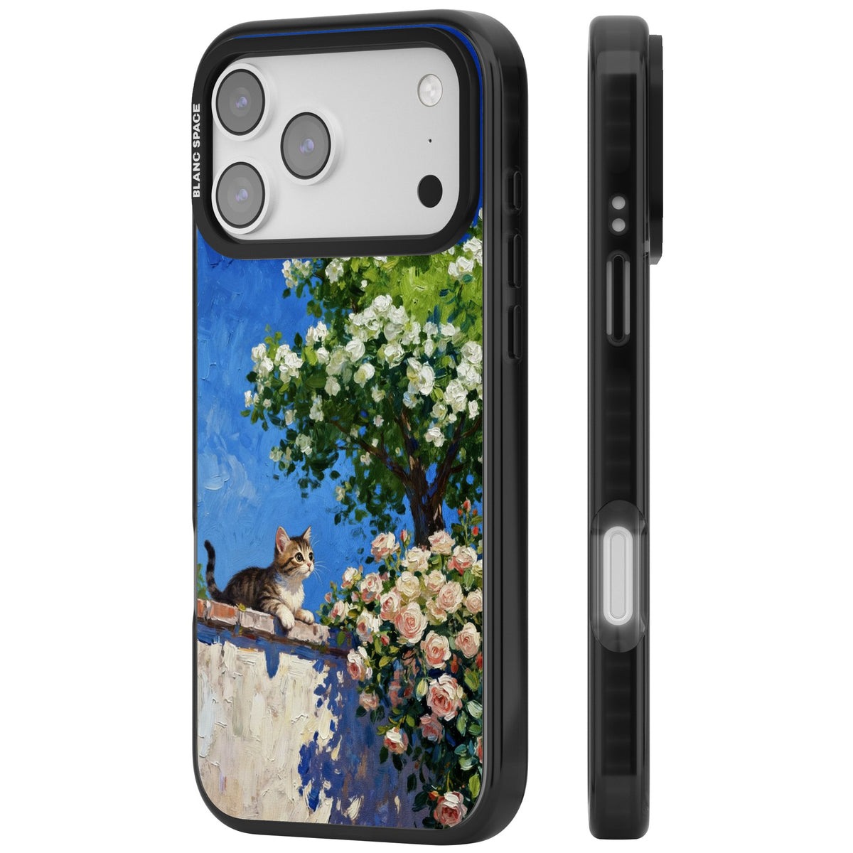 Kitten in Blooming Garden iPhone 17 Pro Max Impact Black Phone Case side
