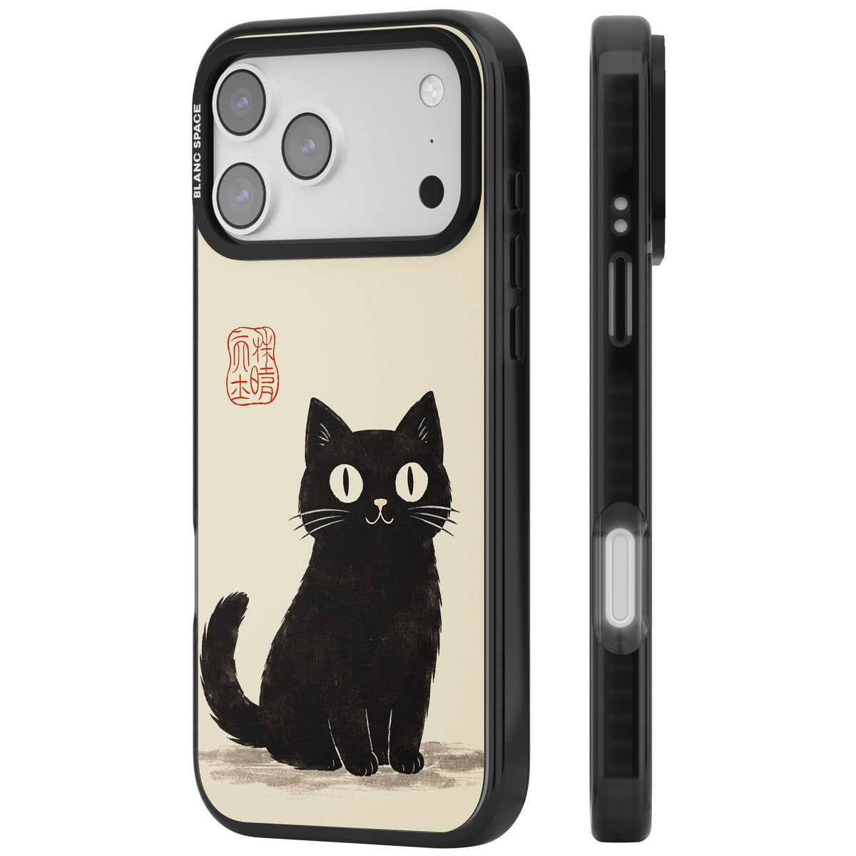 Black Ink Brushstroke Cat iPhone 17 Pro Max Impact Black Phone Case side