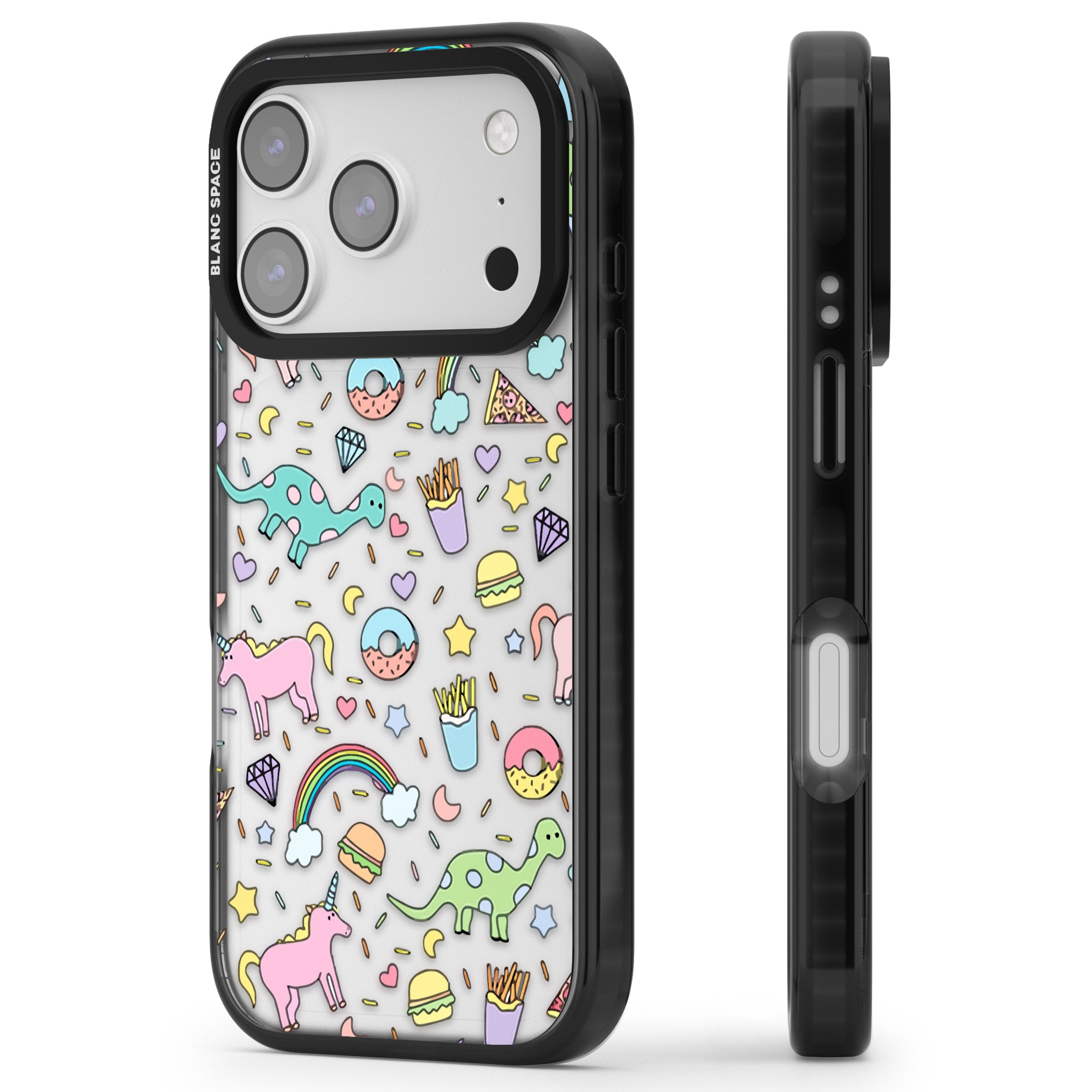 Cute Pattern iPhone 17 Pro Impact Black Phone Case Side Profile