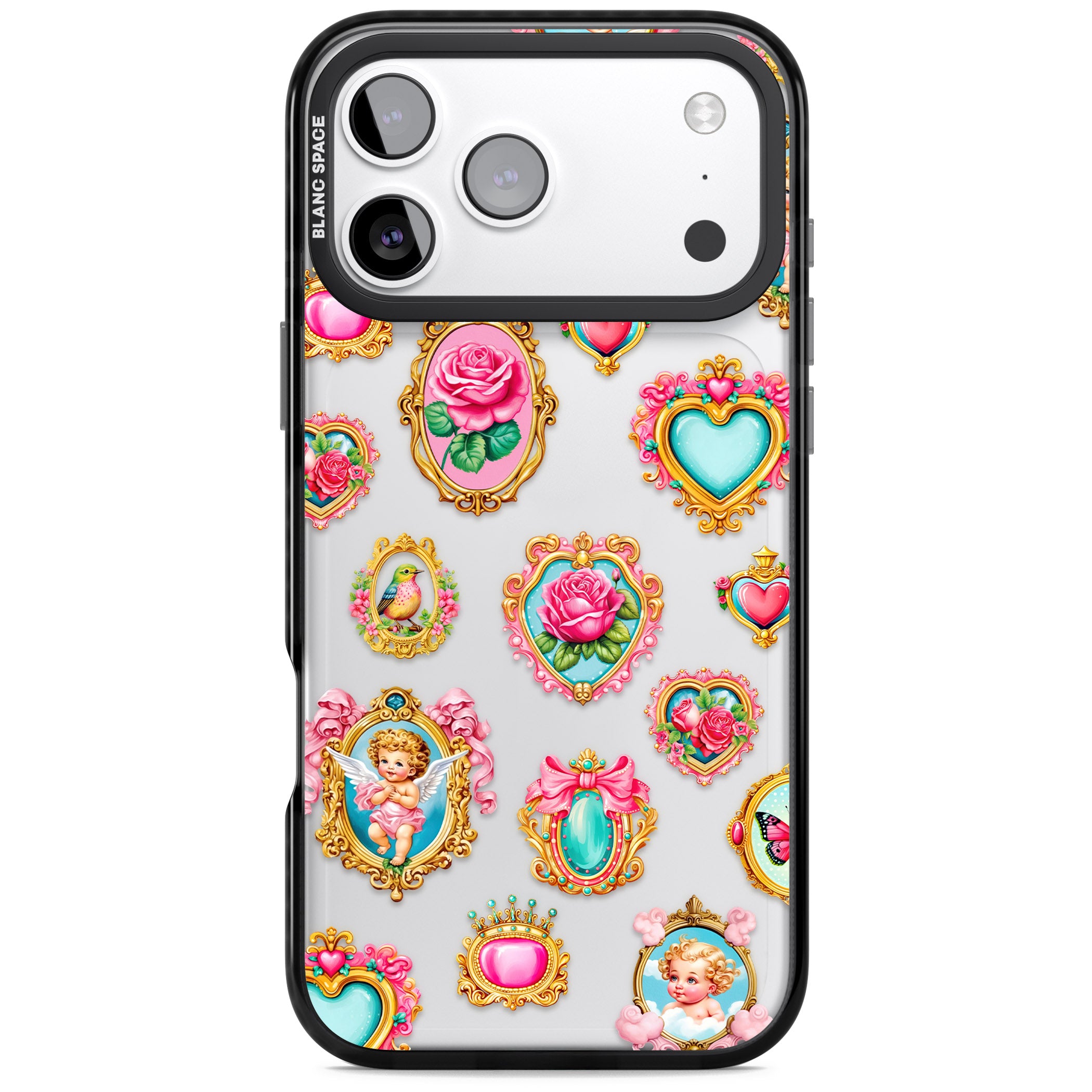 Angelcore Hearts Frames iPhone 17 Pro Impact Black Phone Case