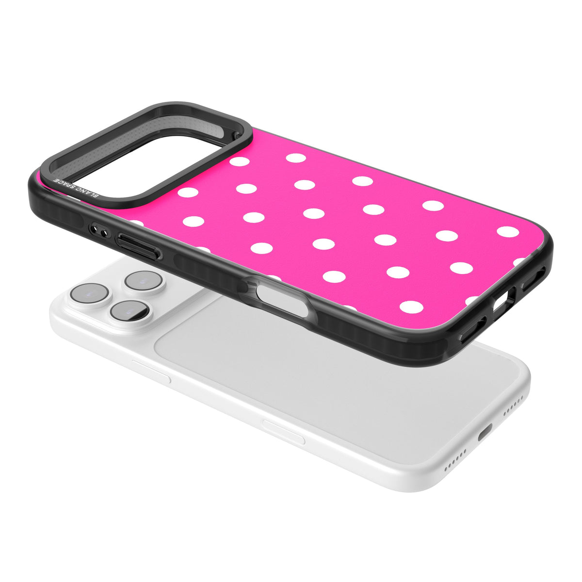 Pink Polka Dot iPhone 17 Pro Max Impact Black Phone Case angled