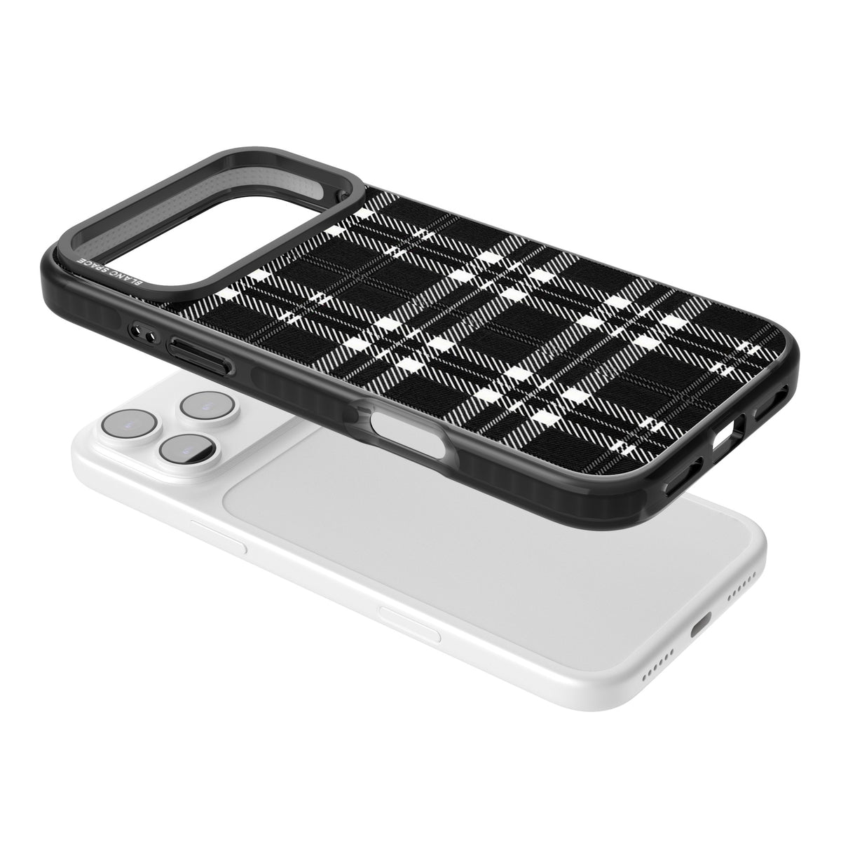 Divine Black Plaid iPhone 17 Pro Max Impact Black Phone Case angled