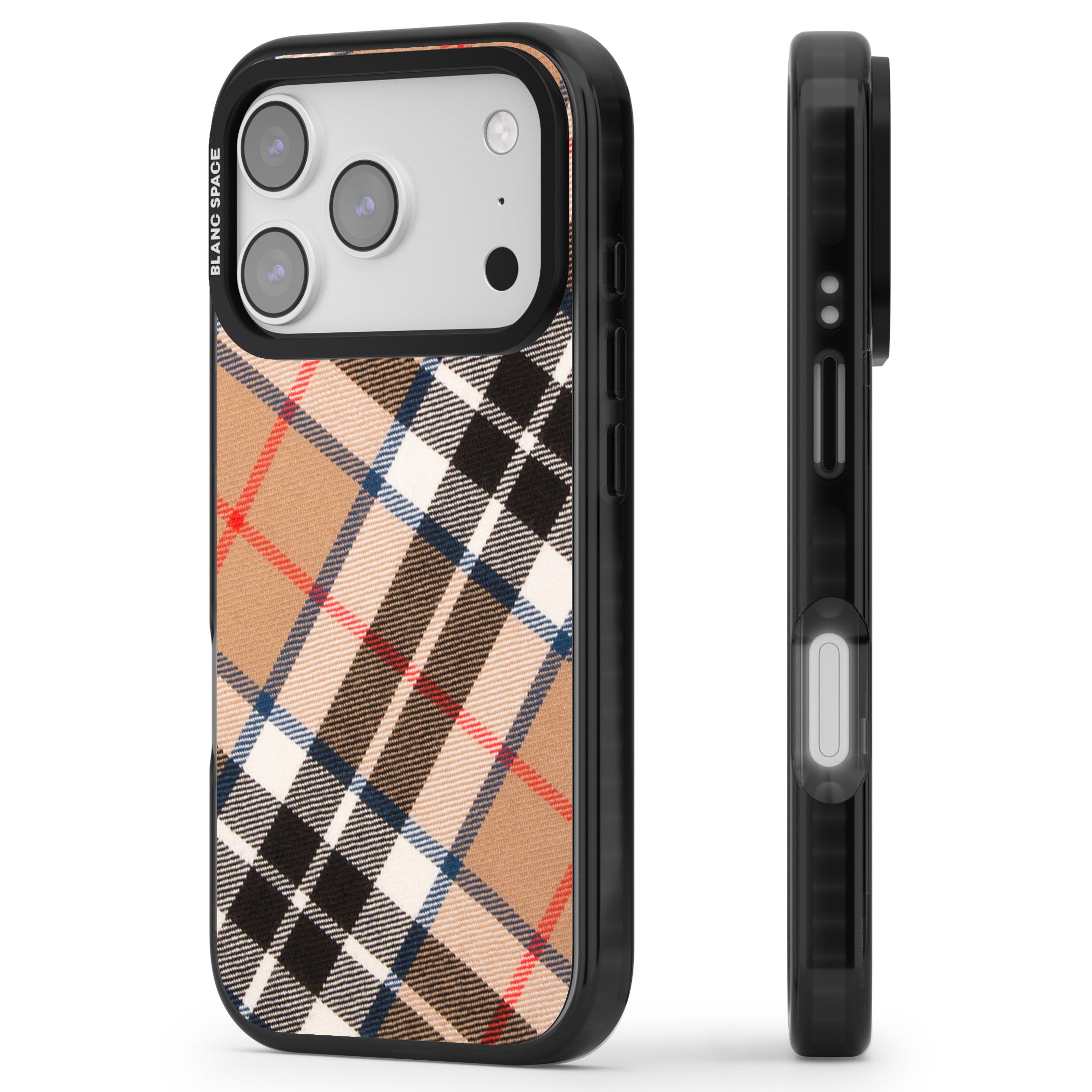 Haymarket Check iPhone 17 Pro Impact Black Phone Case Side Profile