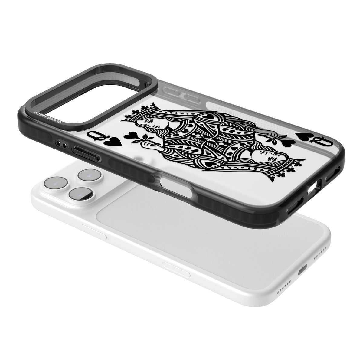 Queen Of Hearts (Black) iPhone 17 Pro Max Impact Black Phone Case angled