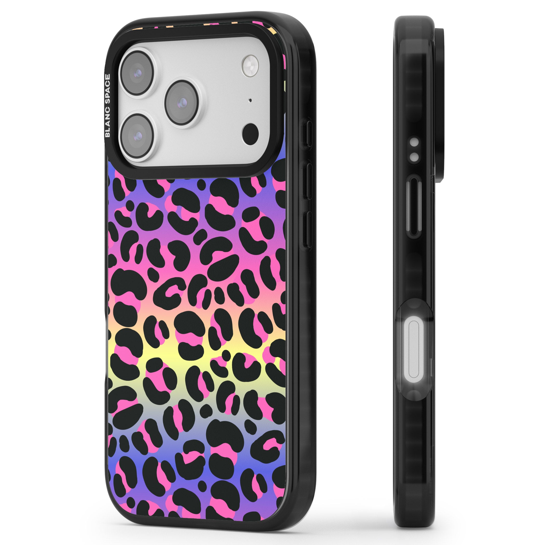 Rainbow Gradient Leopard iPhone 17 Pro Impact Black Phone Case Side Profile