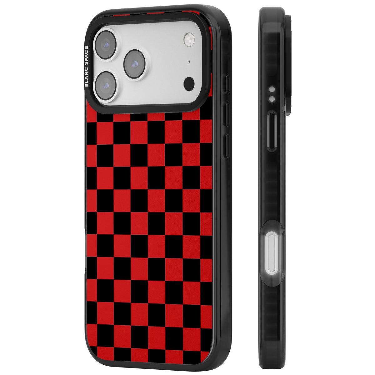 Crimson Check iPhone 17 Pro Max Impact Black Phone Case side