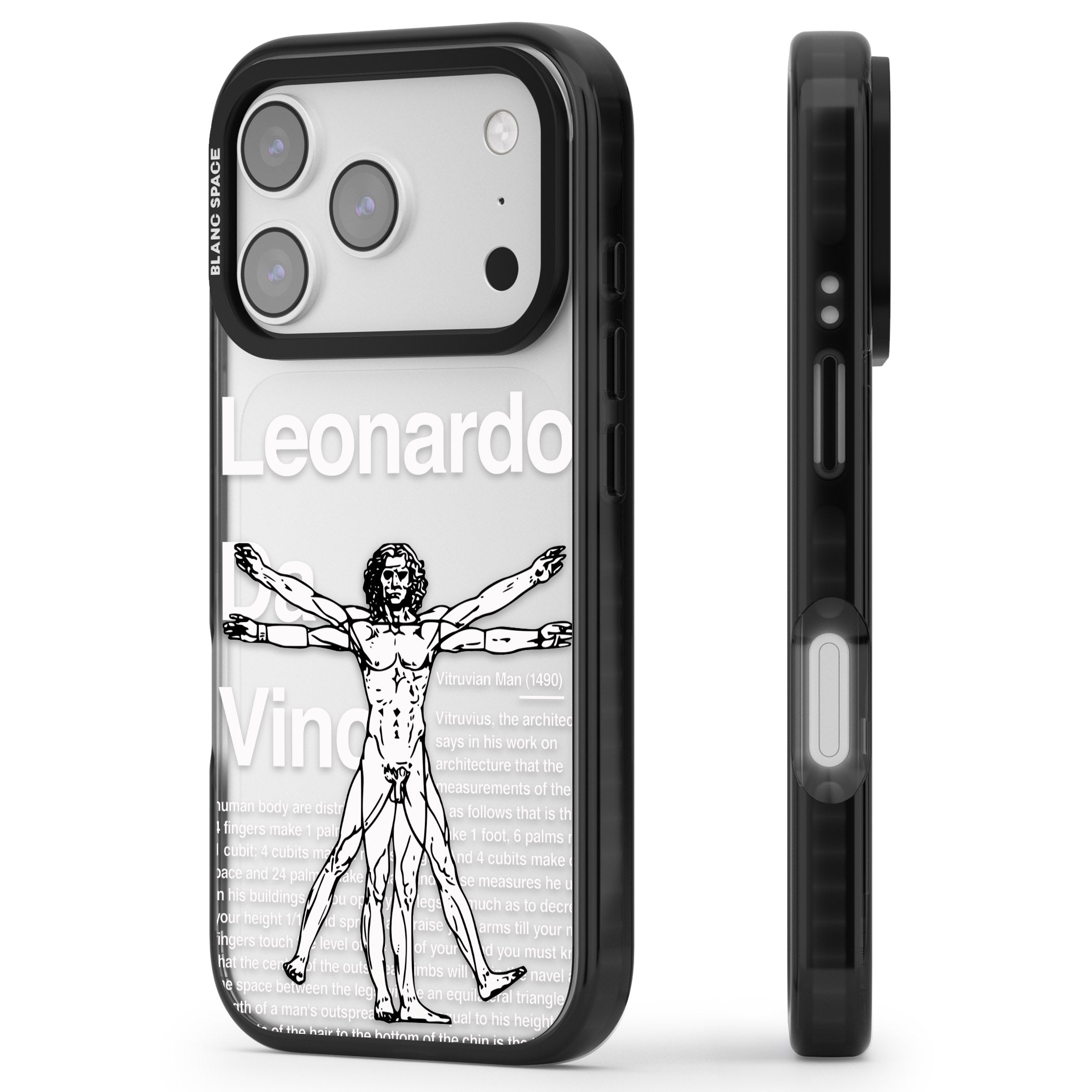 Vitruvian Man iPhone 17 Pro Impact Black Phone Case Side Profile