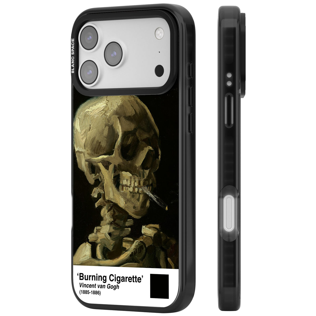 Skull Of A Skeleton With Burning Cigarette iPhone 17 Pro Max Impact Black Phone Case side