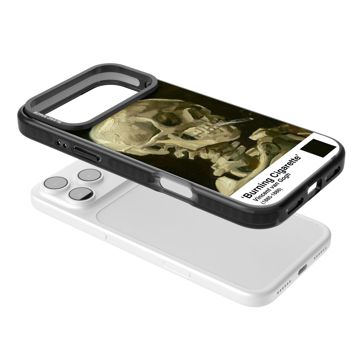 Skull Of A Skeleton With Burning Cigarette iPhone 17 Pro Max Impact Black Phone Case angled