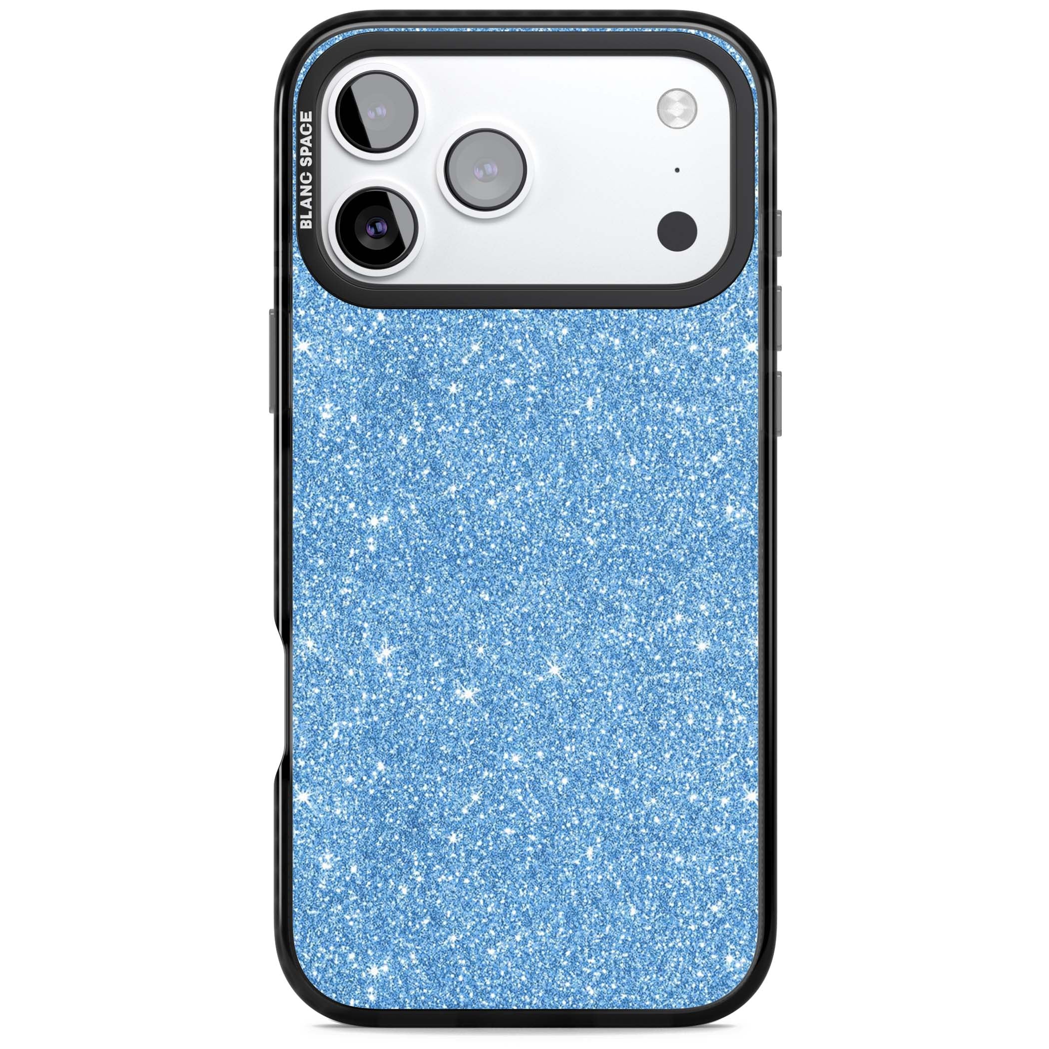 Blue Glitter blue glitter iPhone case featuring dense sparkling cerulean glitter with a glamorous shimmering finish | Clear Impact case for iPhone 17 Pro, iPhone 17 Pro Max