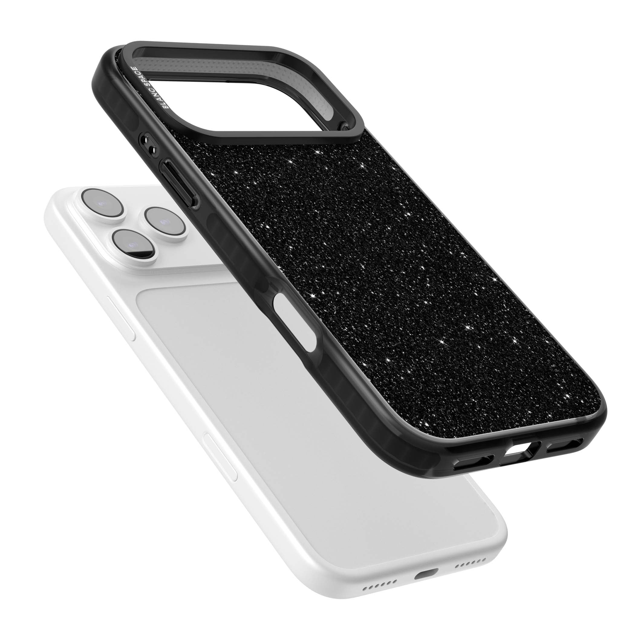 Black Glitter black glitter iPhone case featuring an all-over sparkly shimmer pattern on a jet black base | Clear Impact case for iPhone 17 Pro, iPhone 17 Pro Max