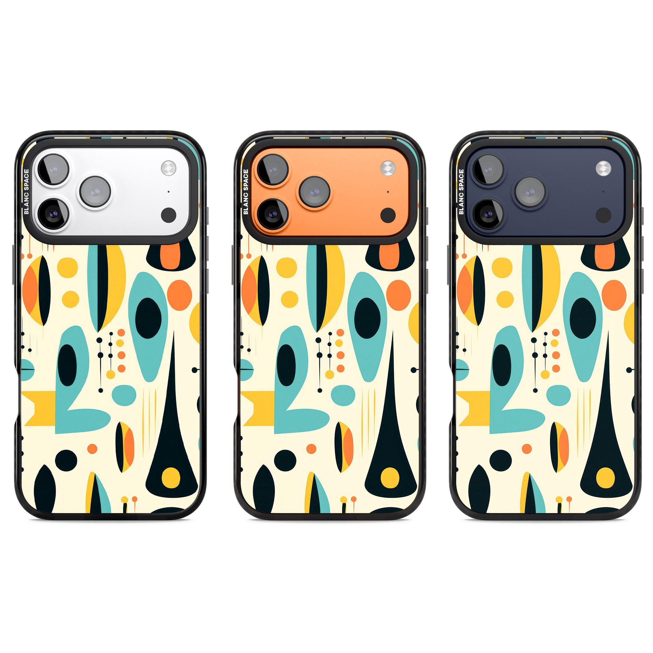 Mid Century Atomic Pattern iPhone 17 Pro Impact Black Phone Case APT Impact Protection