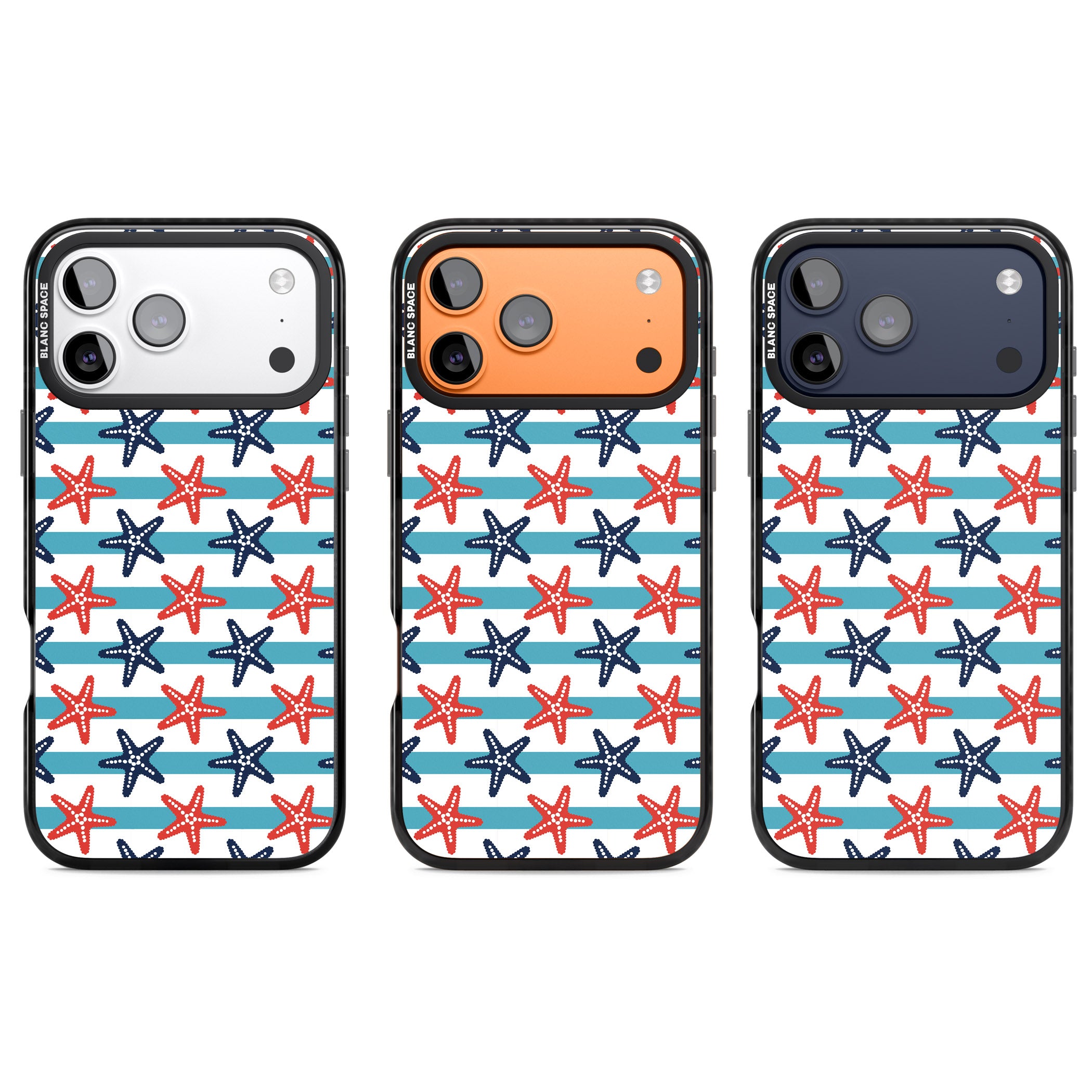 Nautical Starfish Stripe iPhone 17 Pro Impact Black Phone Case APT Impact Protection
