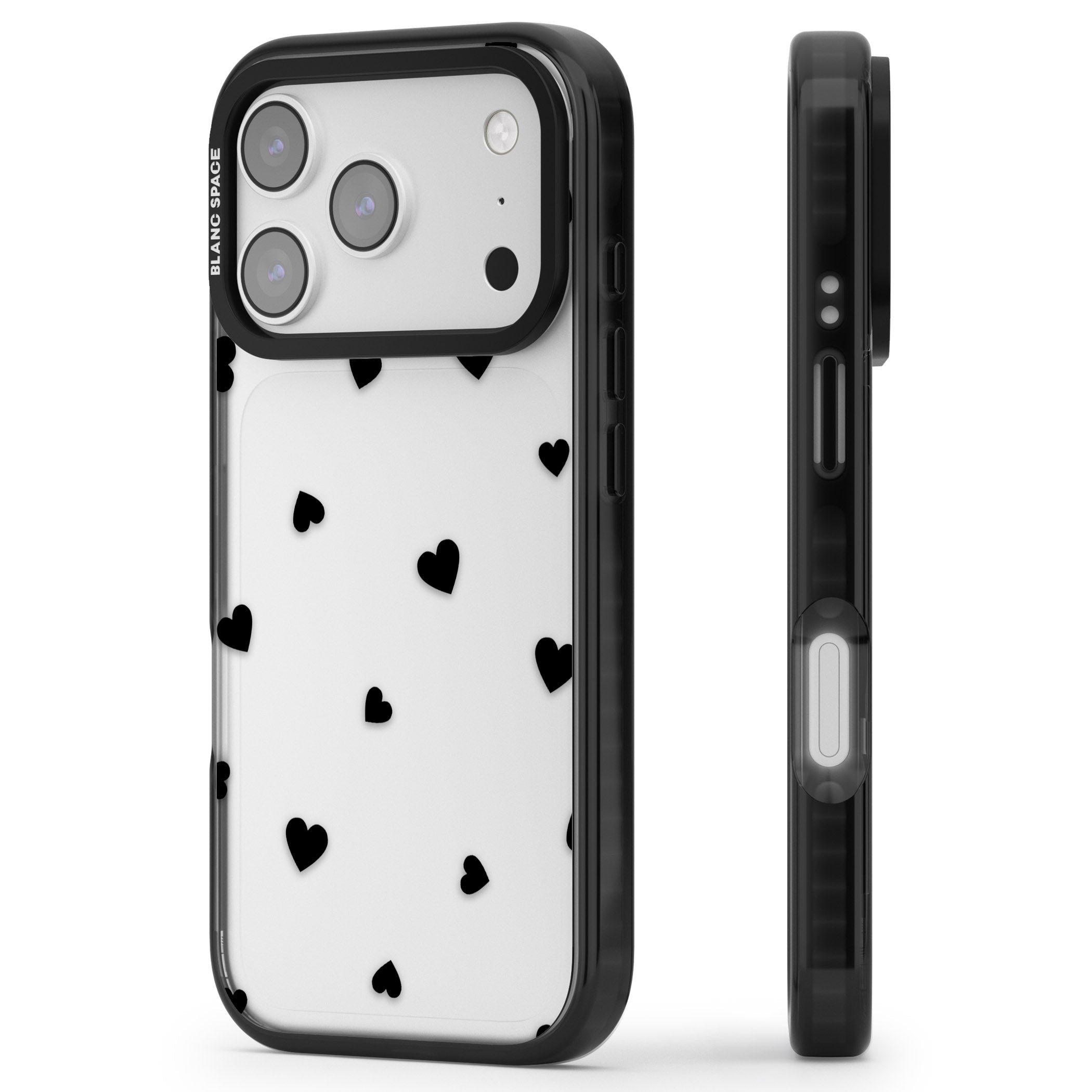Black Hearts iPhone 17 Pro Impact Black Phone Case Side Profile