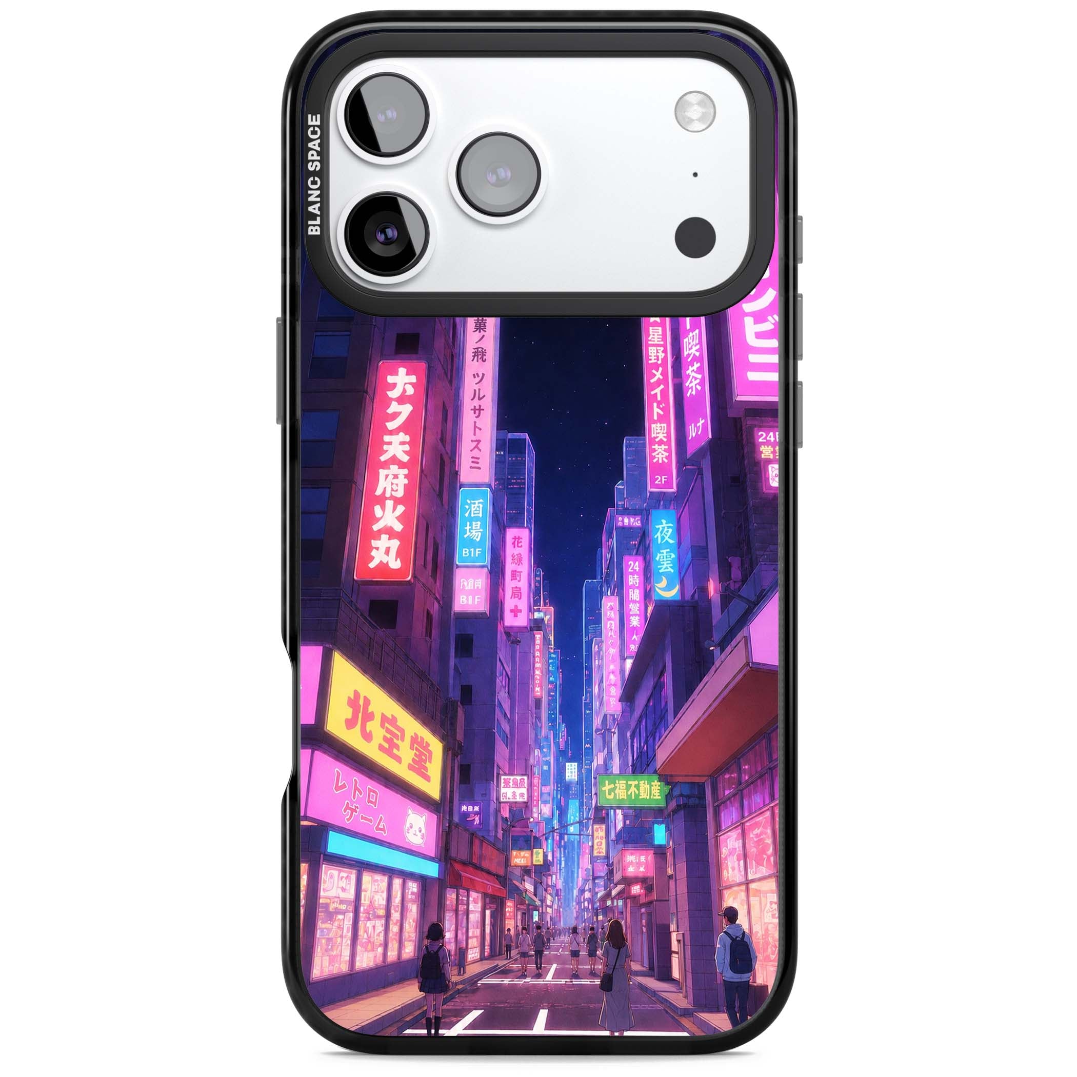 Shibuya At Night Japanese neon city iPhone case featuring glowing kanji signs, pink storefronts and a Tokyo street at n | Clear Impact case for iPhone 17 Pro, iPhone 17 Pro Max