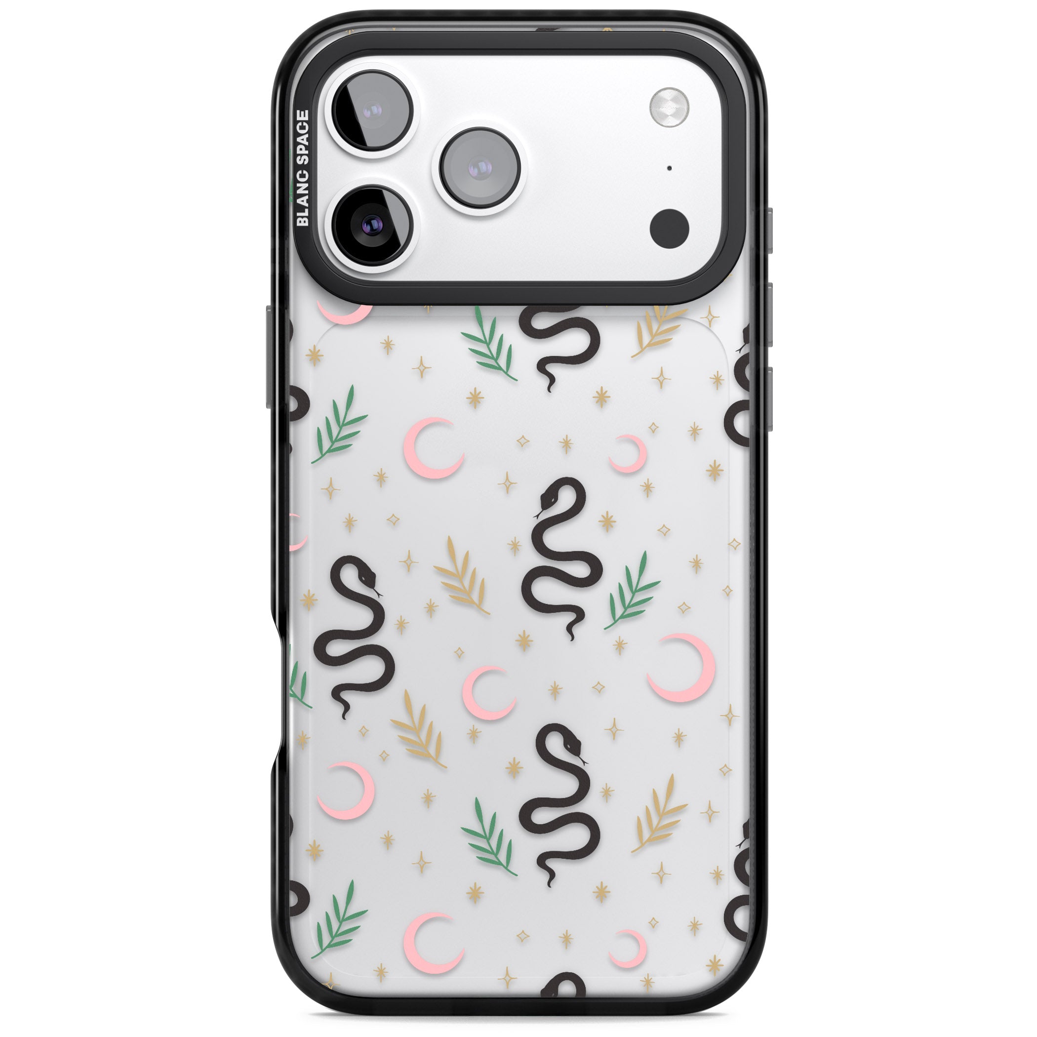Snake & Moon Pattern iPhone 17 Pro Impact Black Phone Case