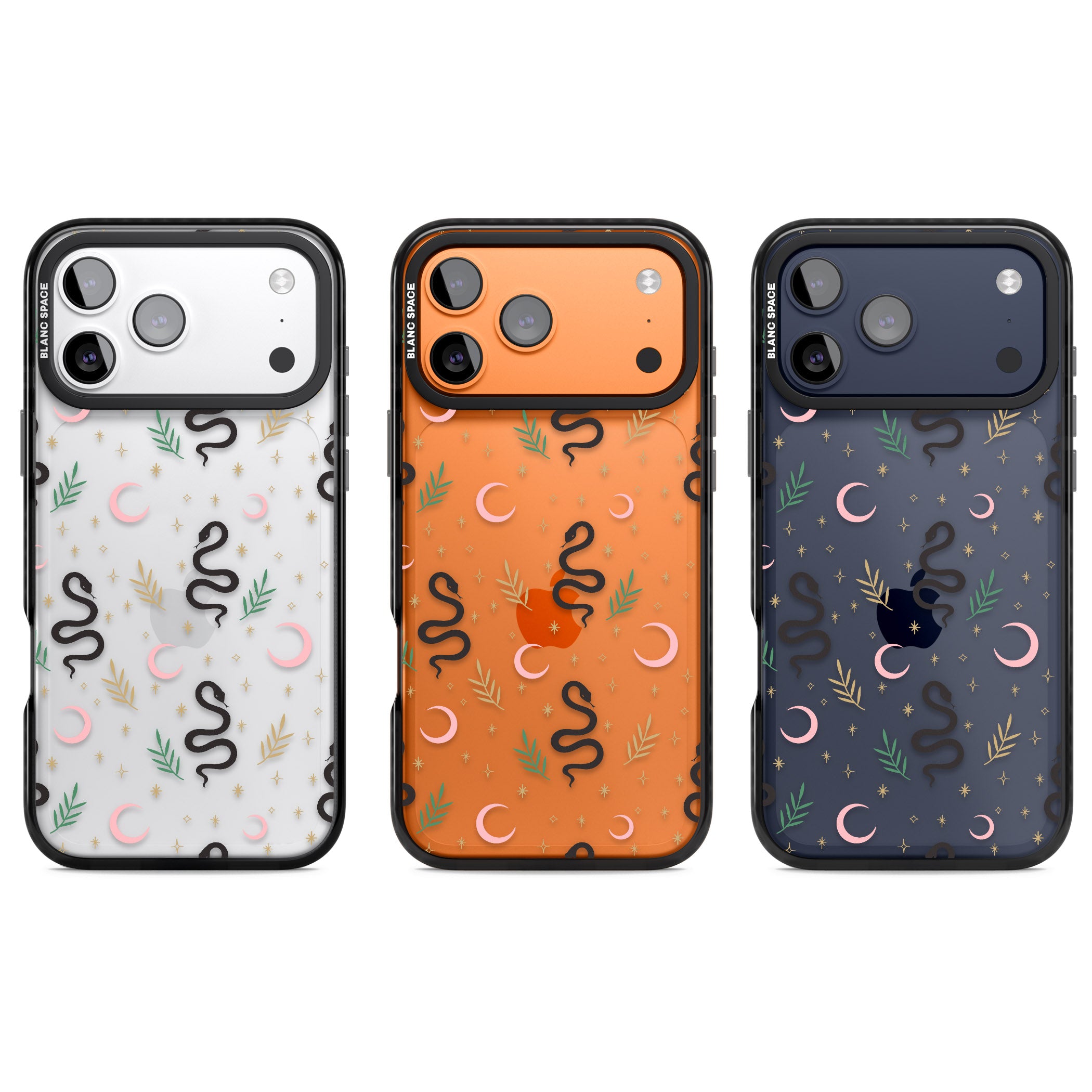 Snake & Moon Pattern iPhone 17 Pro Impact Black Phone Case APT Impact Protection