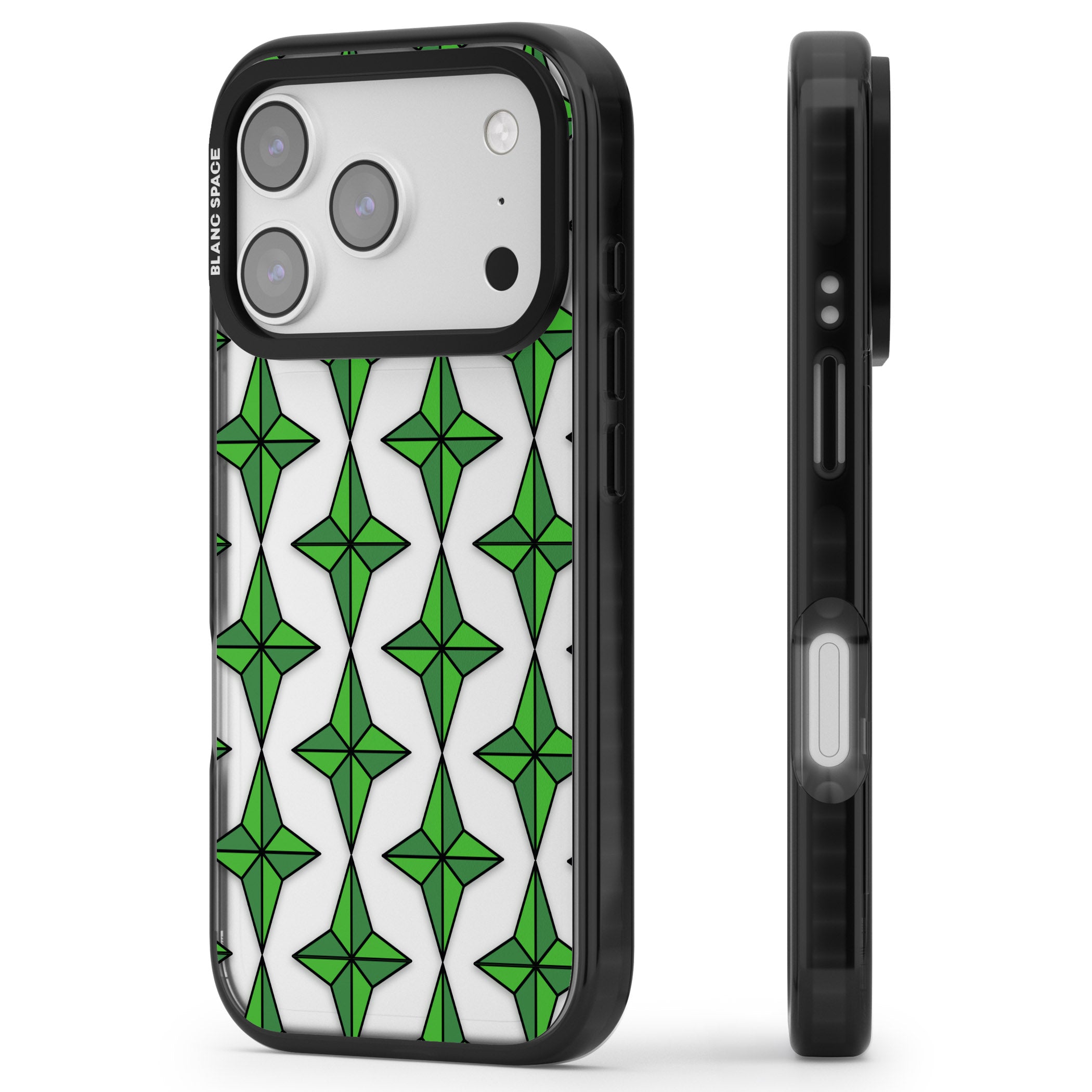 Emerald Stars Pattern (Clear) iPhone 17 Pro Impact Black Phone Case Side Profile