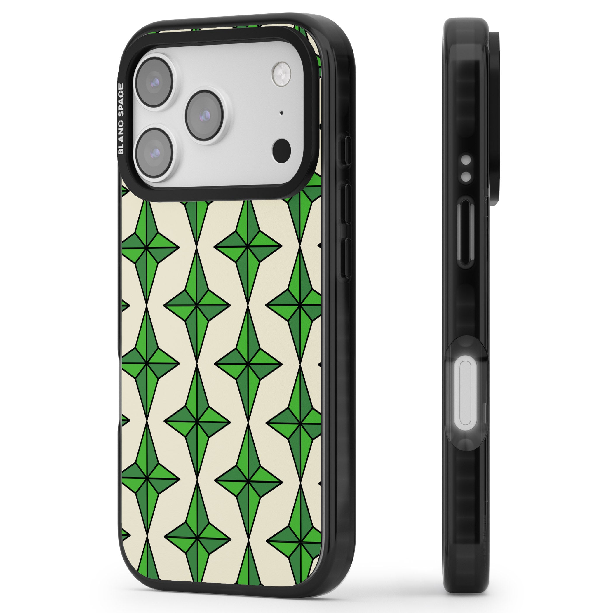 Emerald Stars Pattern iPhone 17 Pro Impact Black Phone Case Side Profile