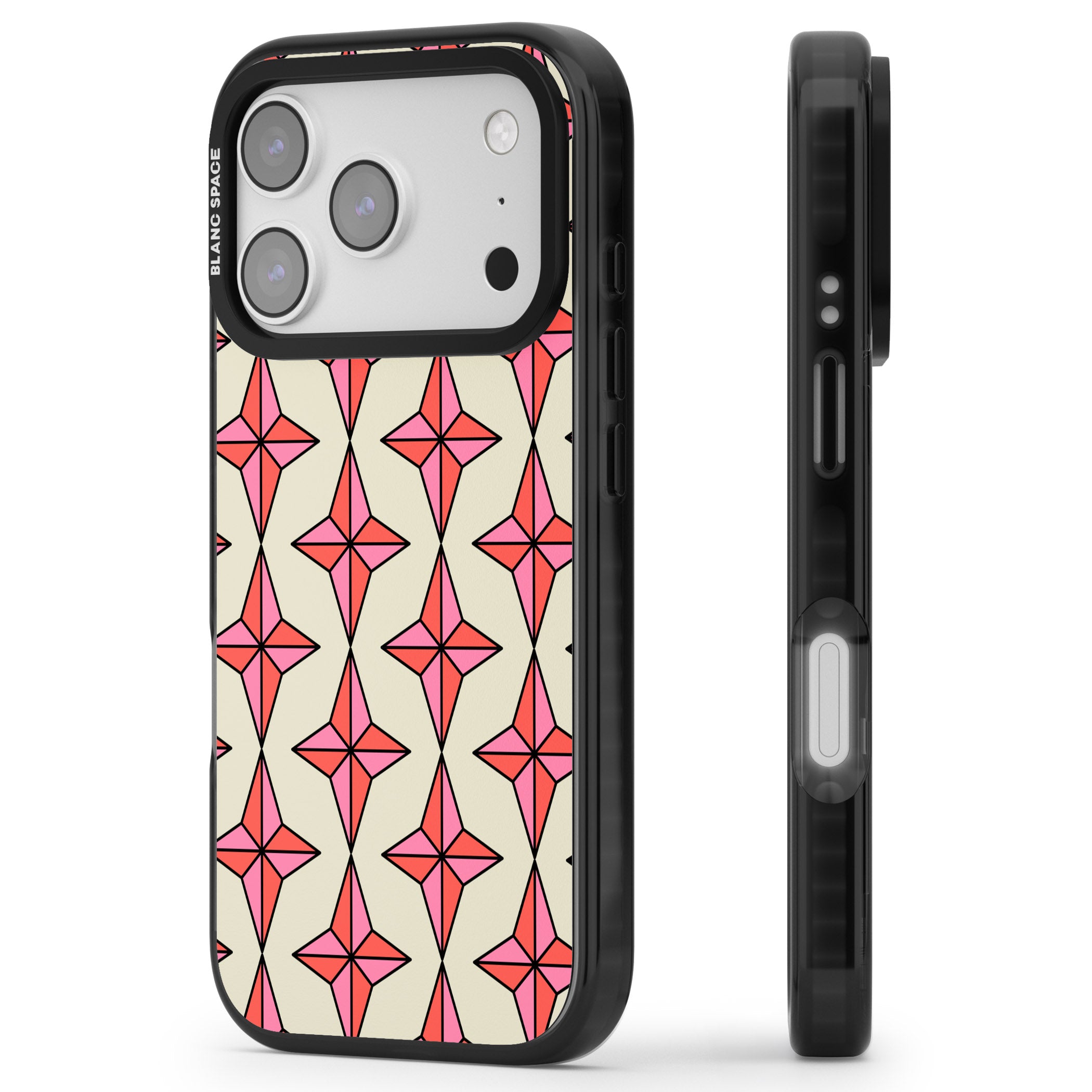 Rose Stars Pattern iPhone 17 Pro Impact Black Phone Case Side Profile