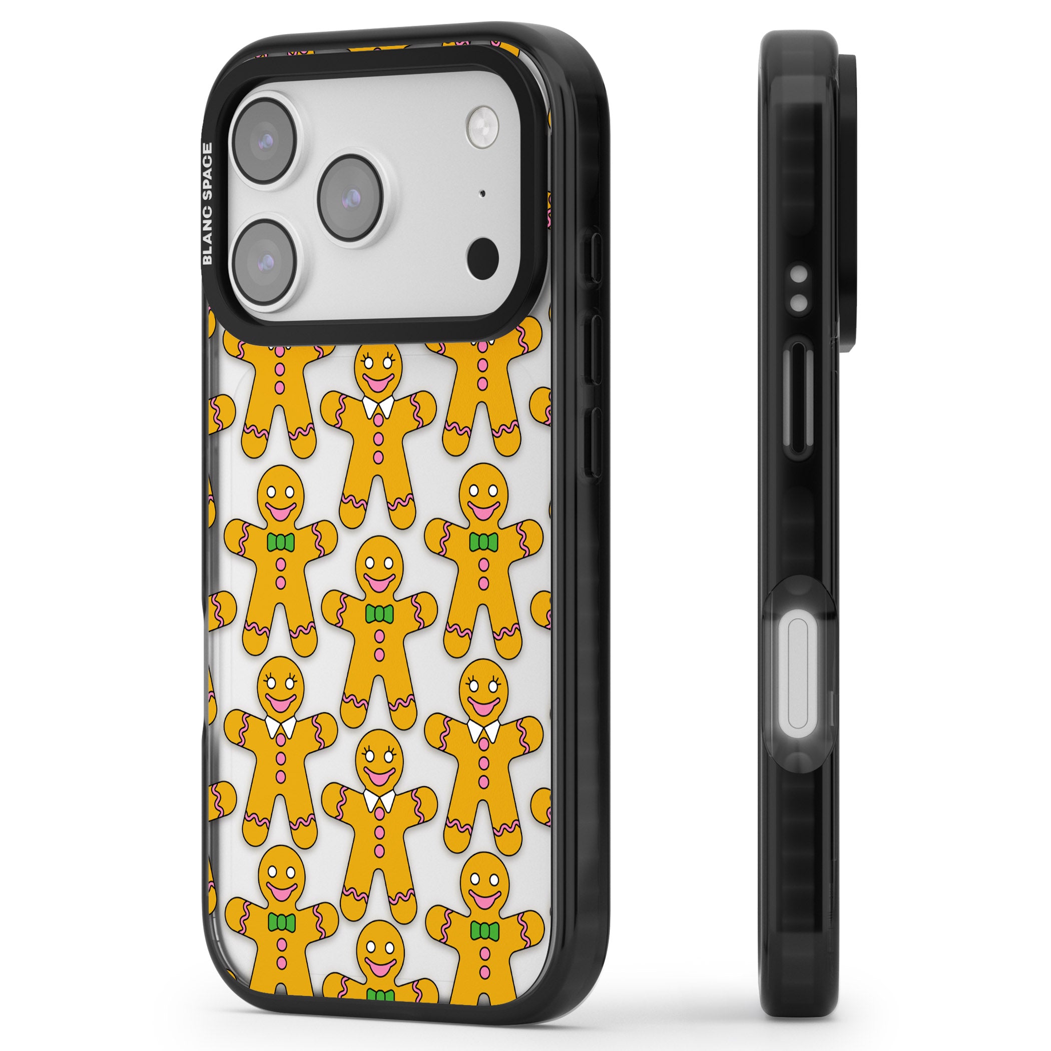 Gingerbread Cookie Pattern iPhone 17 Pro Impact Black Phone Case Side Profile