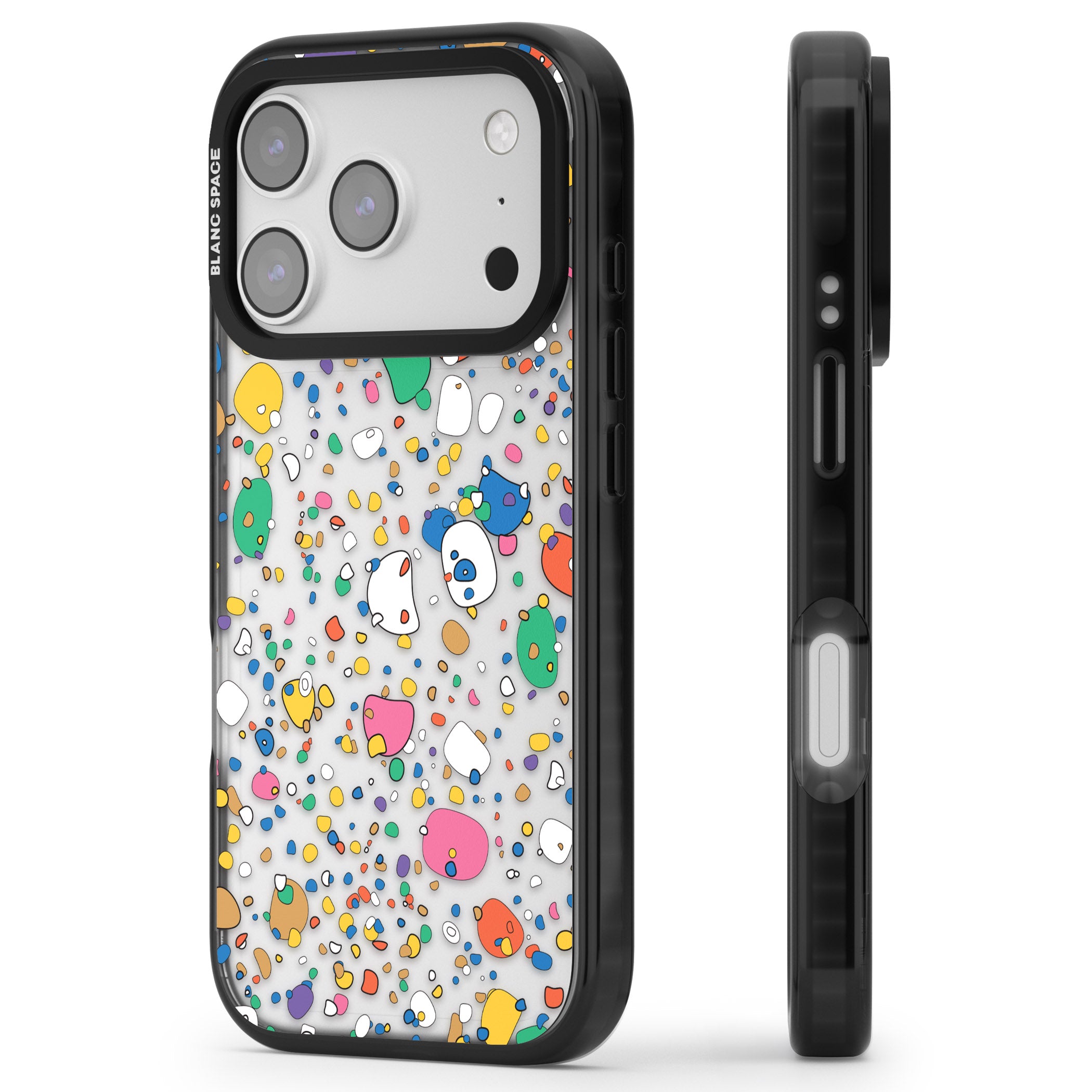 Colourful Confetti Pebbles iPhone 17 Pro Impact Black Phone Case Side Profile