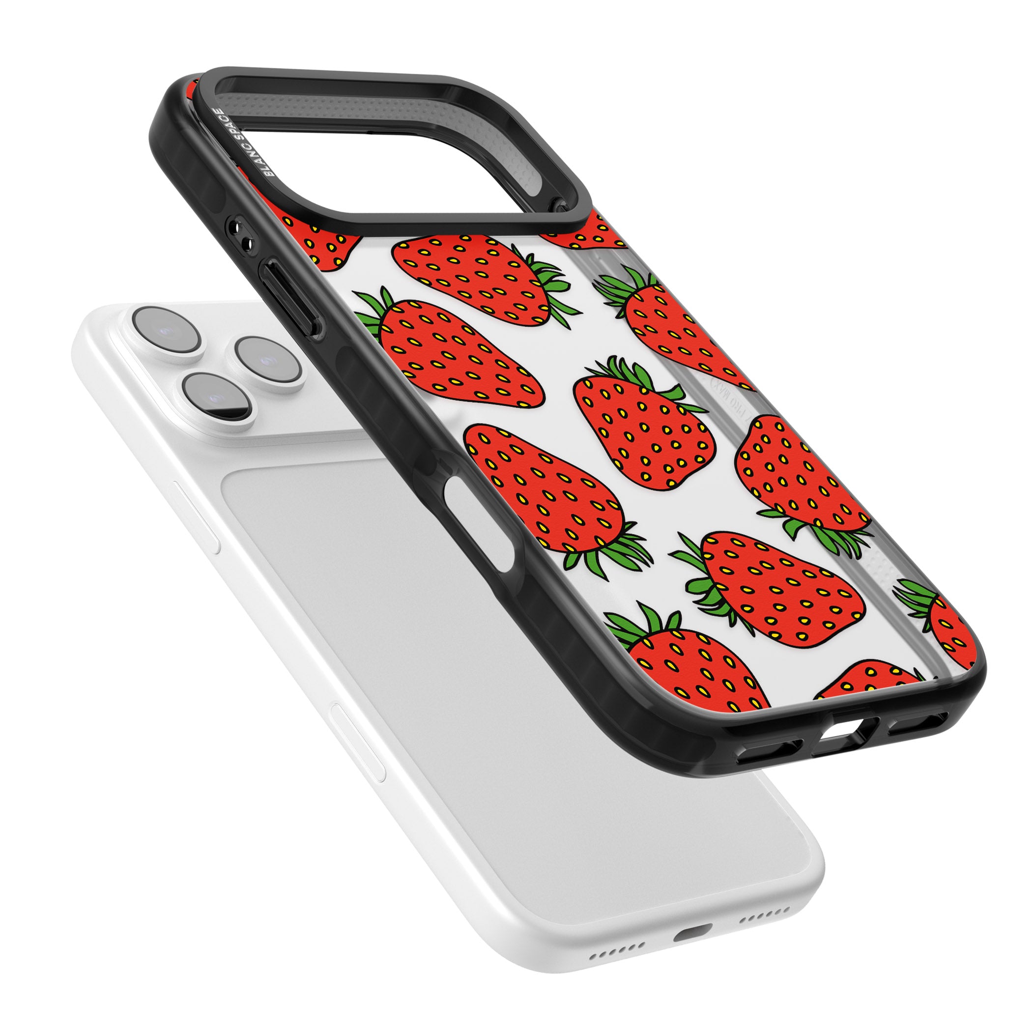 Strawberry Pattern iPhone 17 Pro Impact Black Phone Case Colours