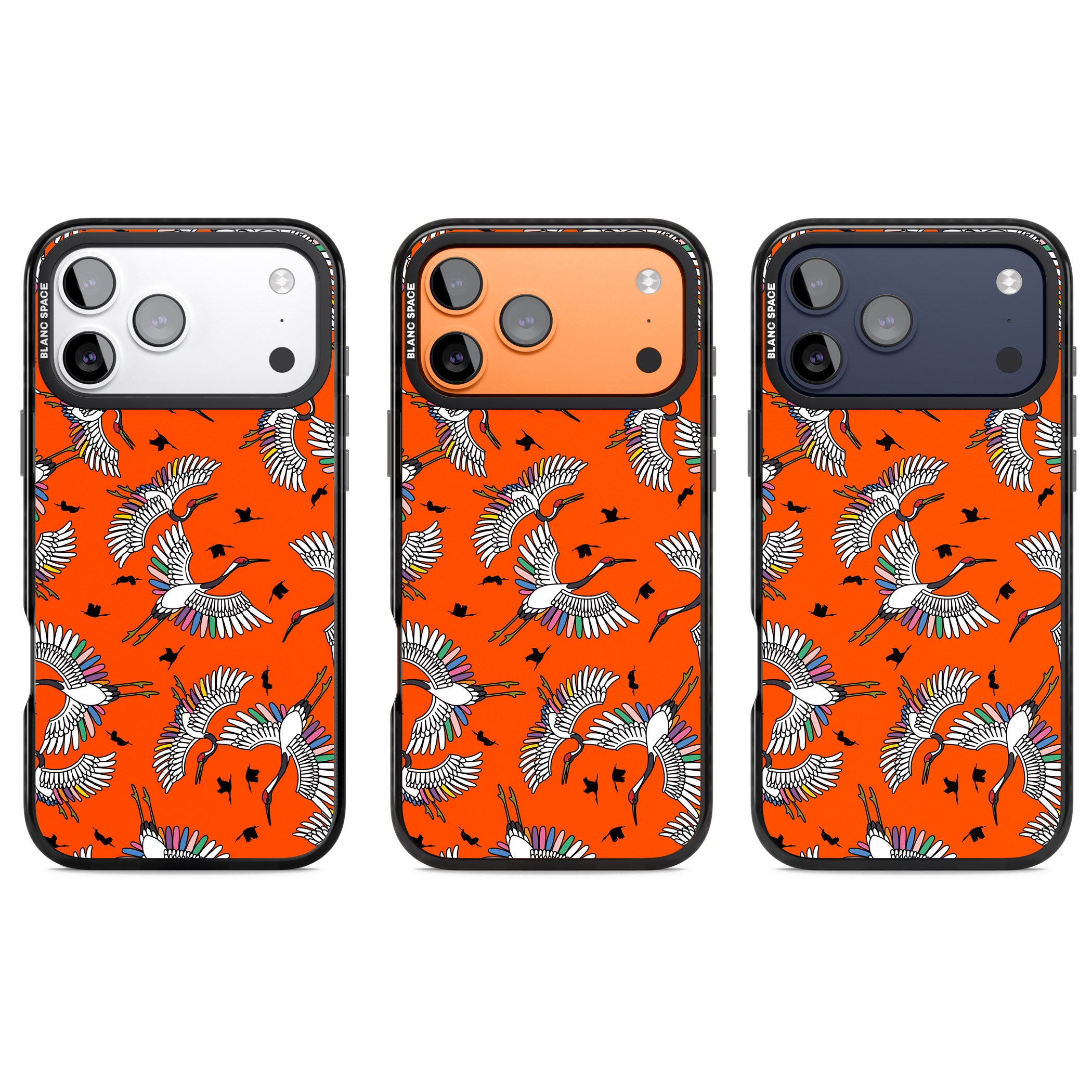 Colourful Crane Pattern (Orange) iPhone 17 Pro Impact Black Phone Case APT Impact Protection