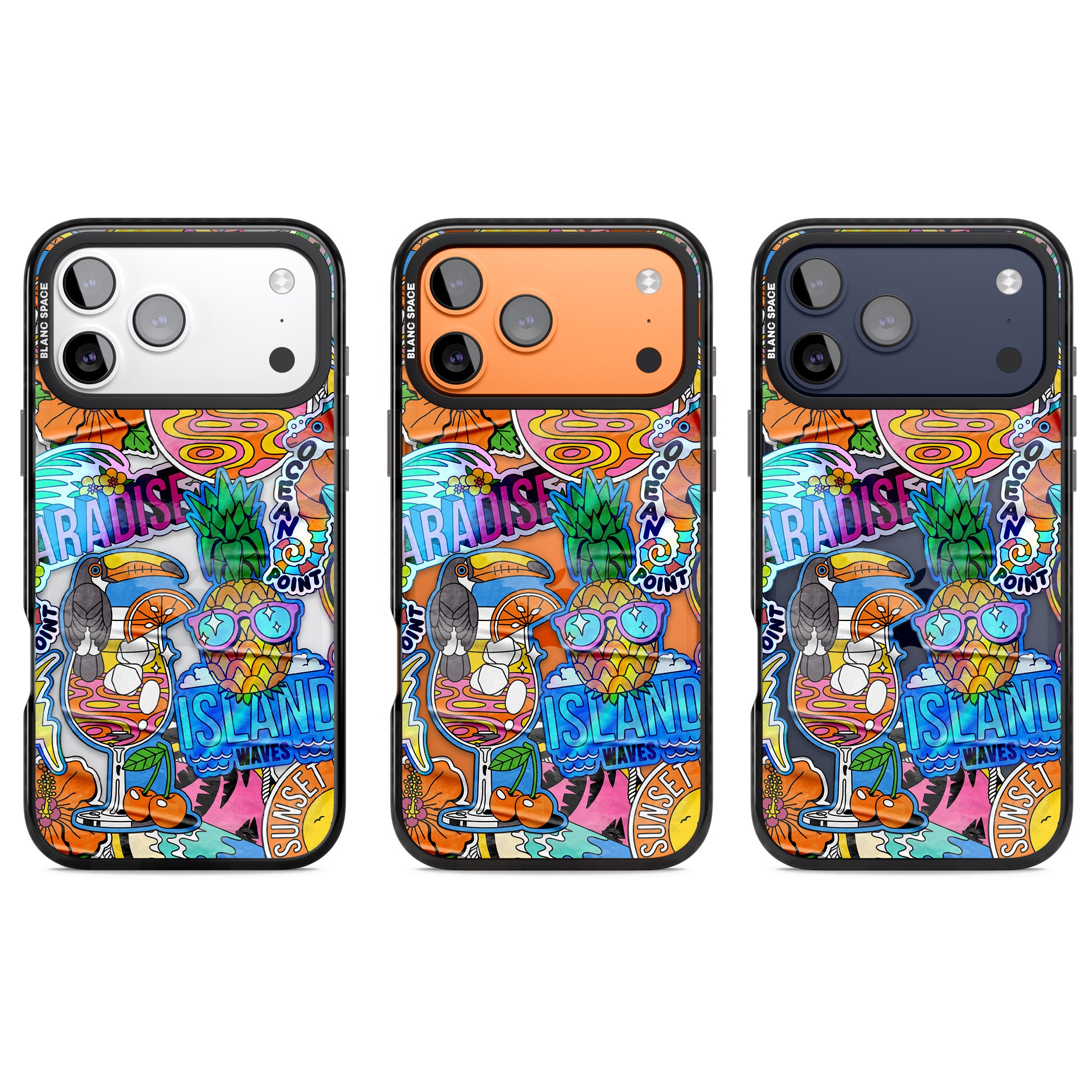 Tropical Vibes Collage iPhone 17 Pro Impact Black Phone Case APT Impact Protection