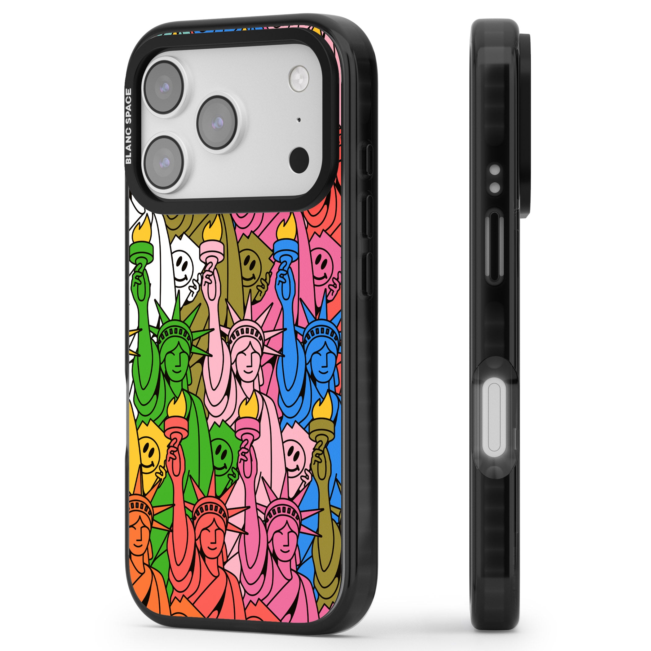 Multicolour Liberty Pattern iPhone 17 Pro Impact Black Phone Case Side Profile