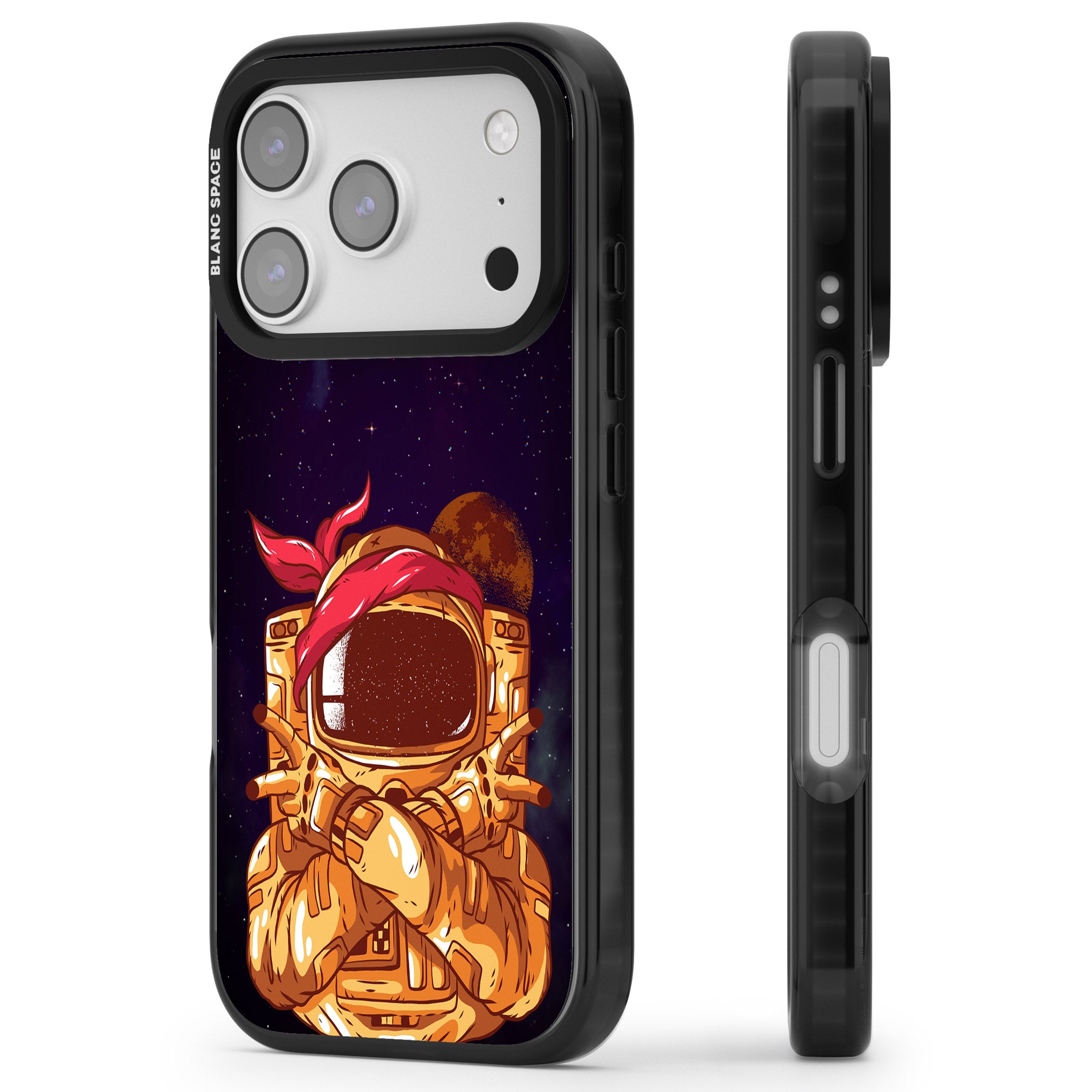 Space Gangster iPhone 17 Pro Impact Black Phone Case Side Profile