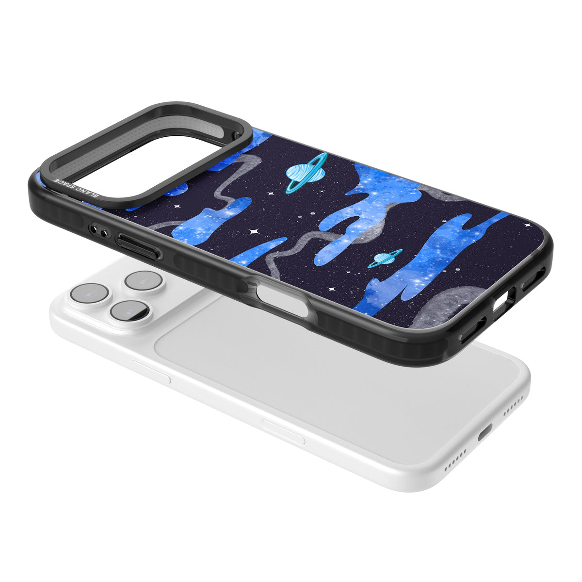 Blue Galaxy iPhone 17 Pro Max Impact Black Phone Case angled