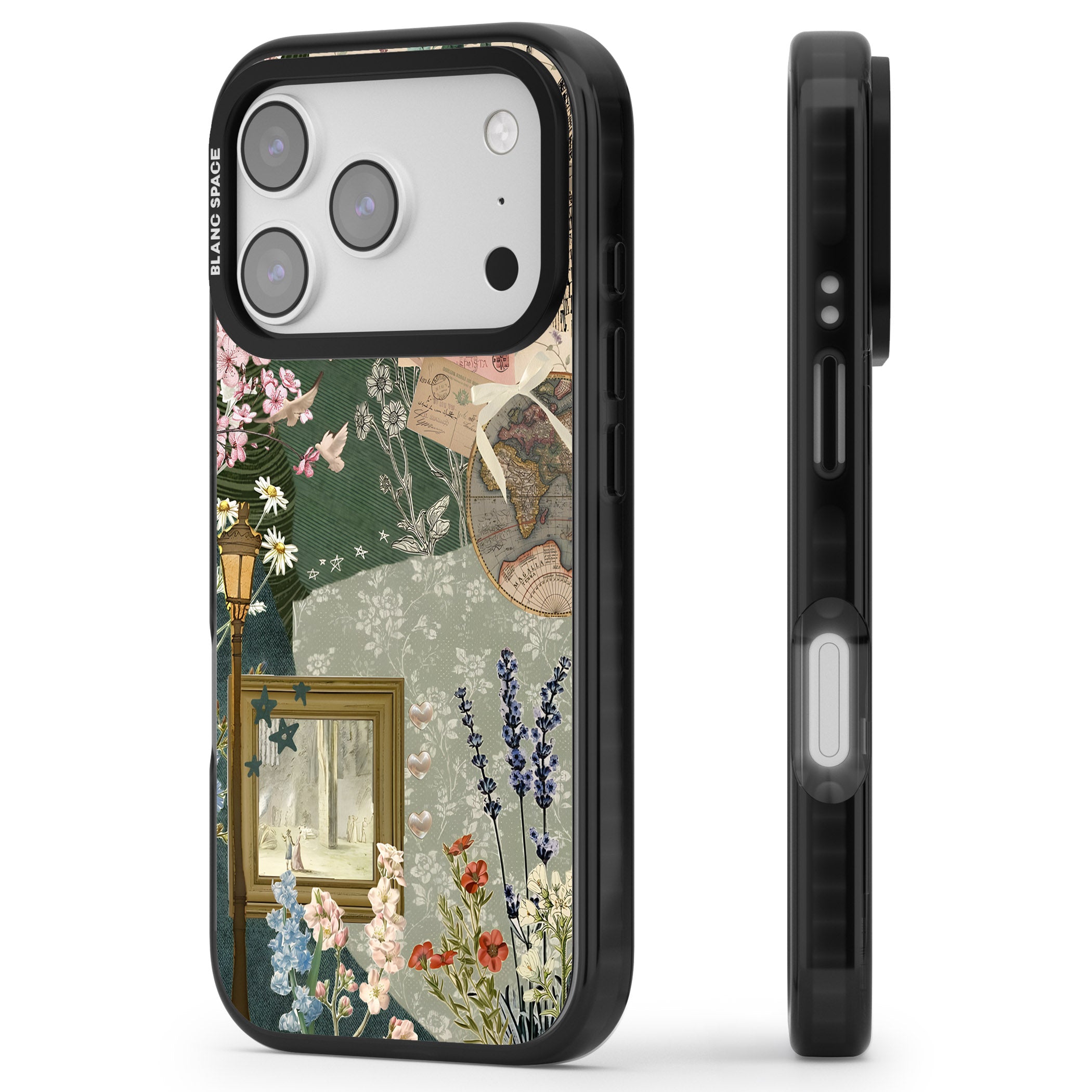 Vintage Spring Collage iPhone 17 Pro Impact Black Phone Case Side Profile
