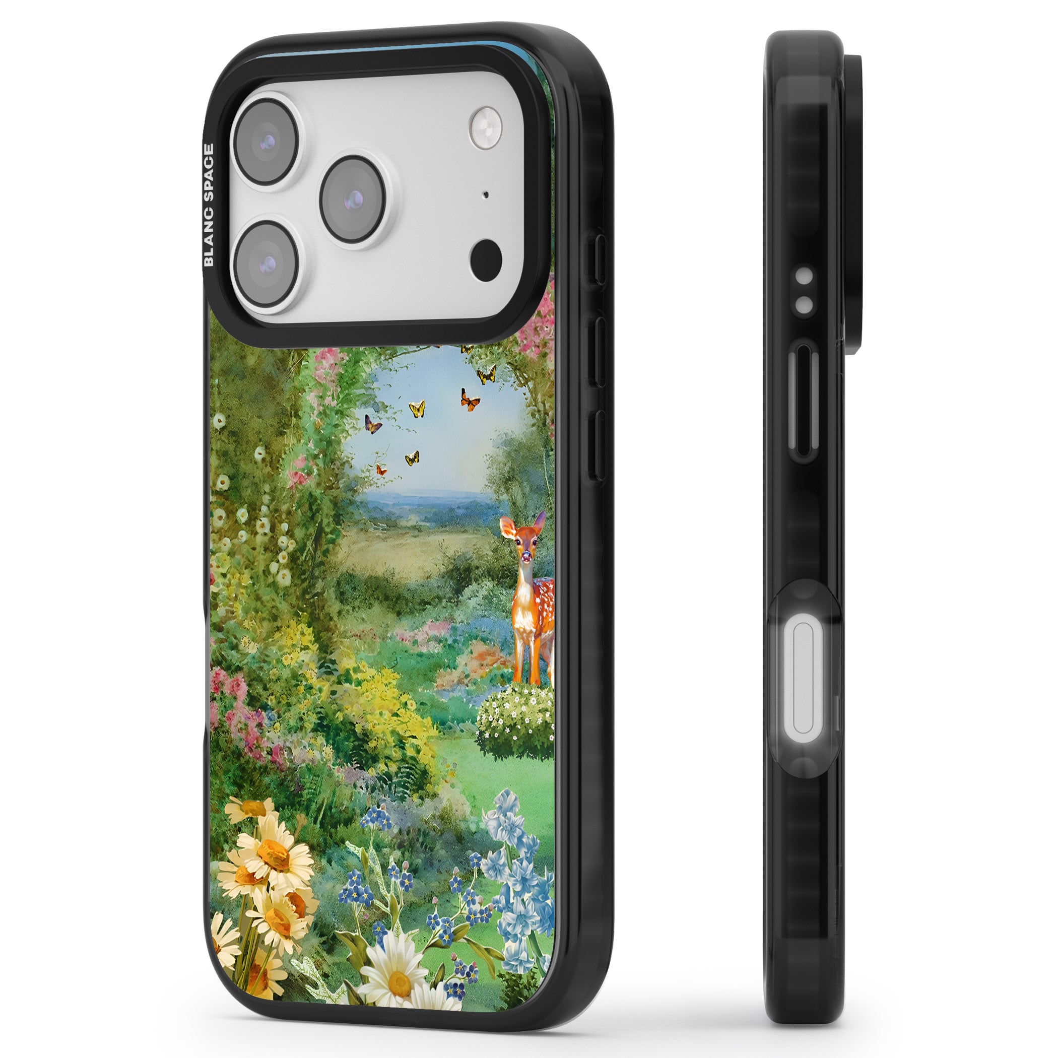 Flourishing Meadow iPhone 17 Pro Impact Black Phone Case Side Profile