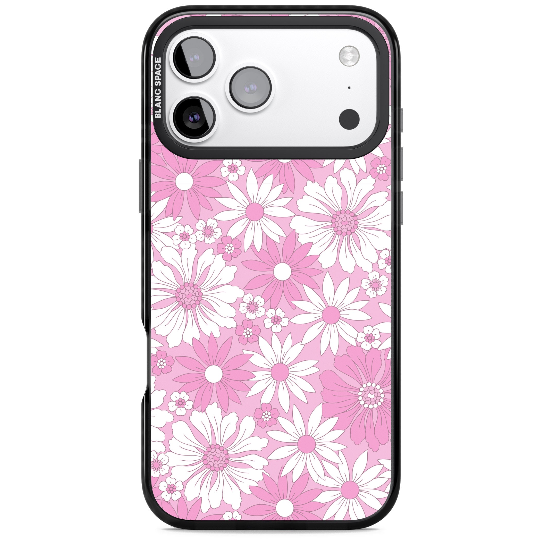 Pink White Flowers iPhone 17 Pro Impact Black Phone Case