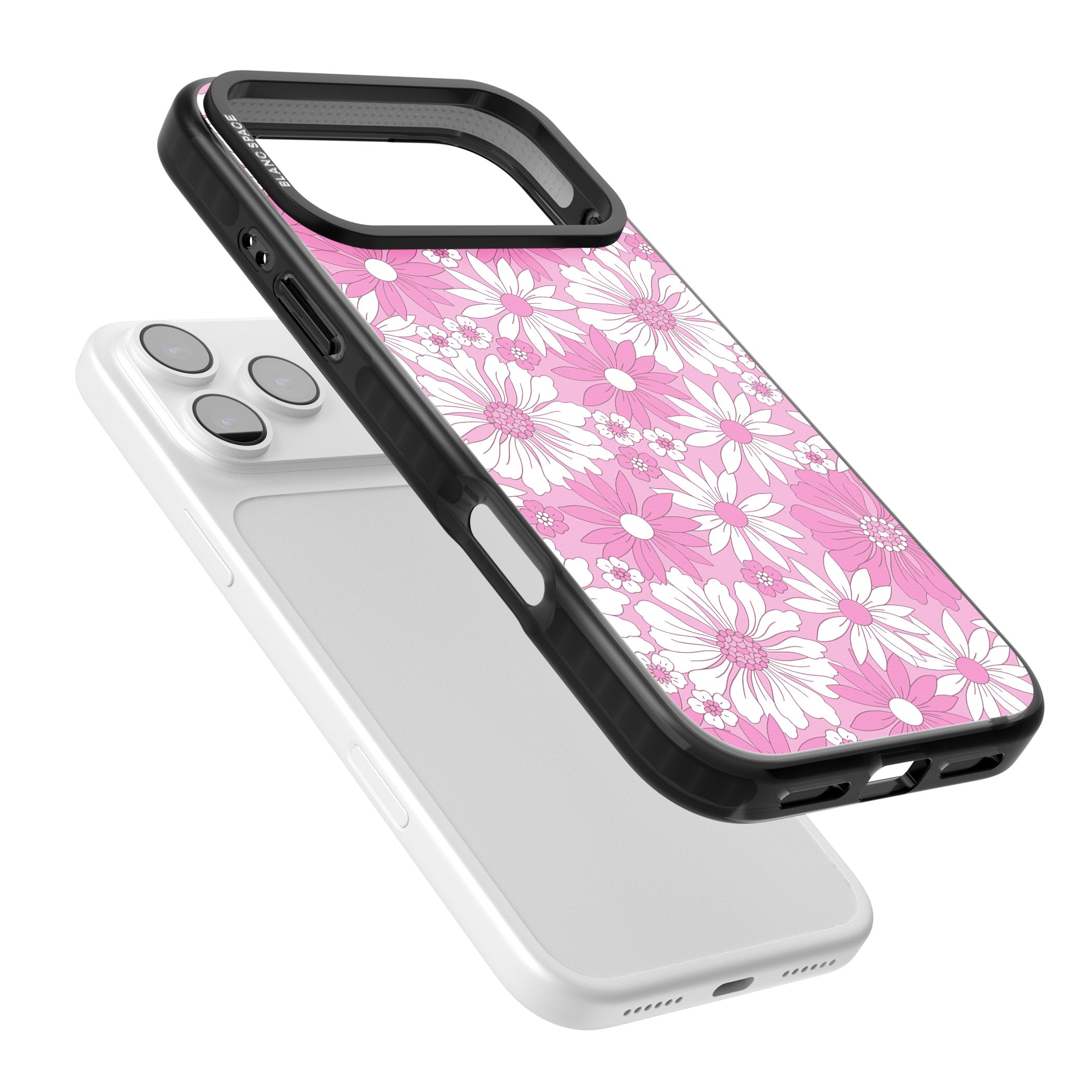 Pink White Flowers iPhone 17 Pro Impact Black Phone Case Colours