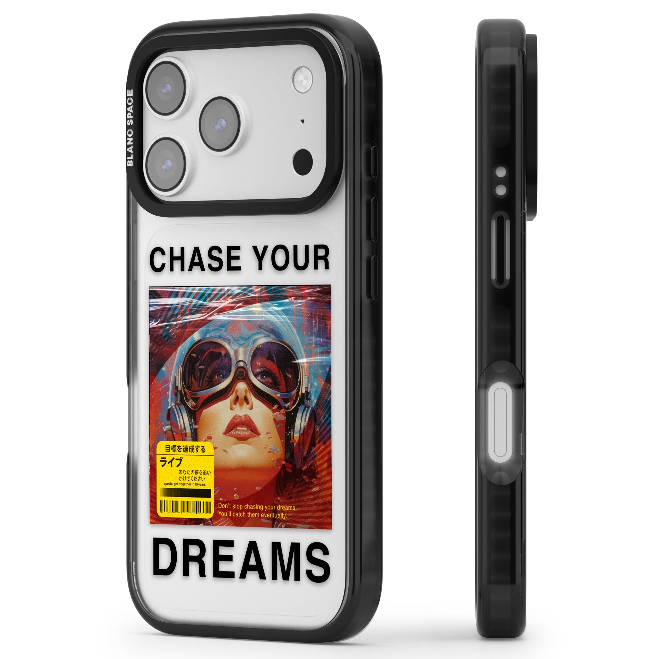 Chase Your Dreams iPhone 17 Pro Impact Black Phone Case Side Profile