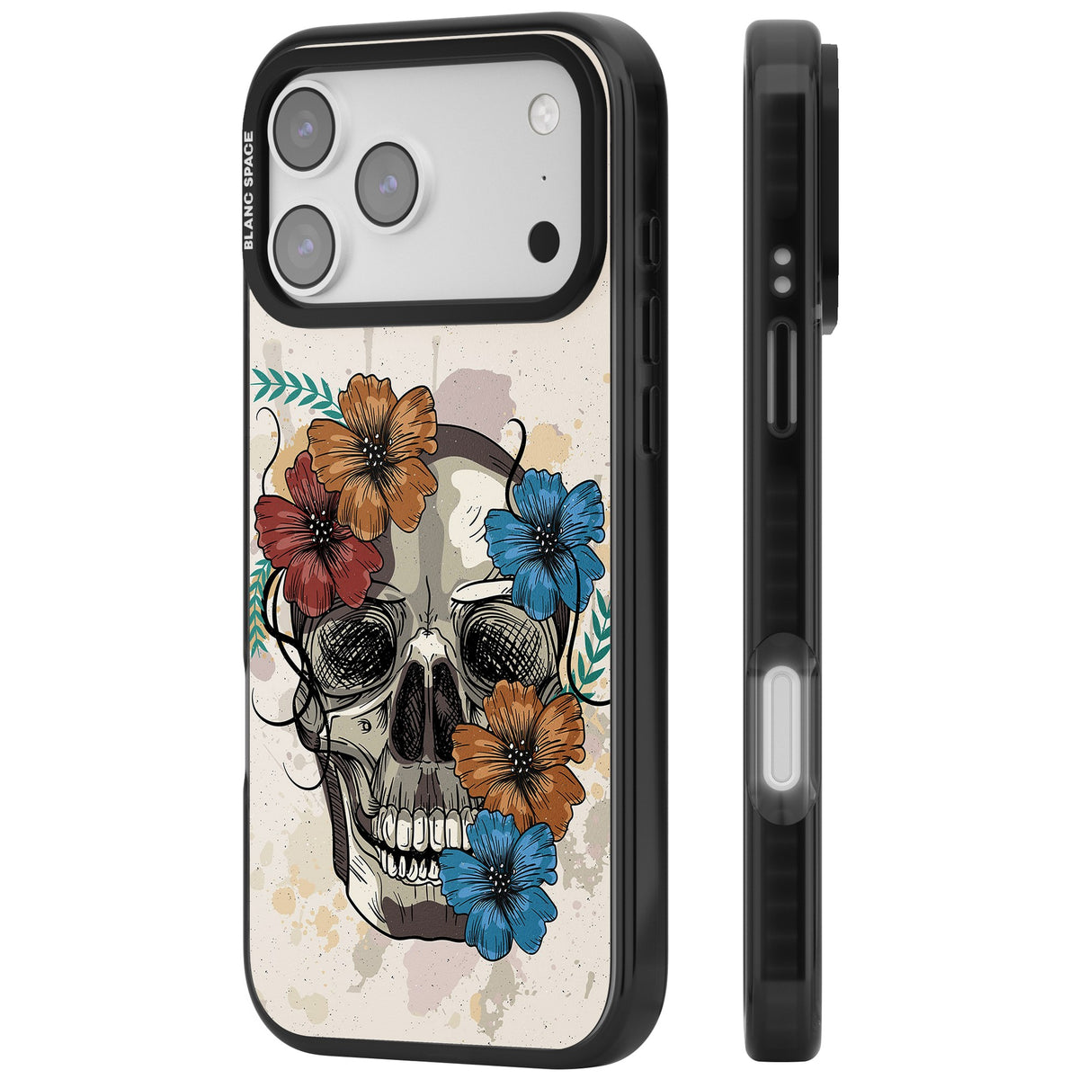 Sugar Skull Floral iPhone 17 Pro Max Impact Black Phone Case side