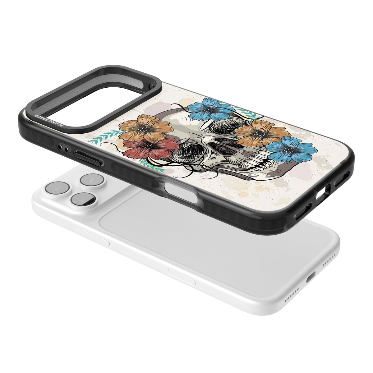 Sugar Skull Floral iPhone 17 Pro Max Impact Black Phone Case angled