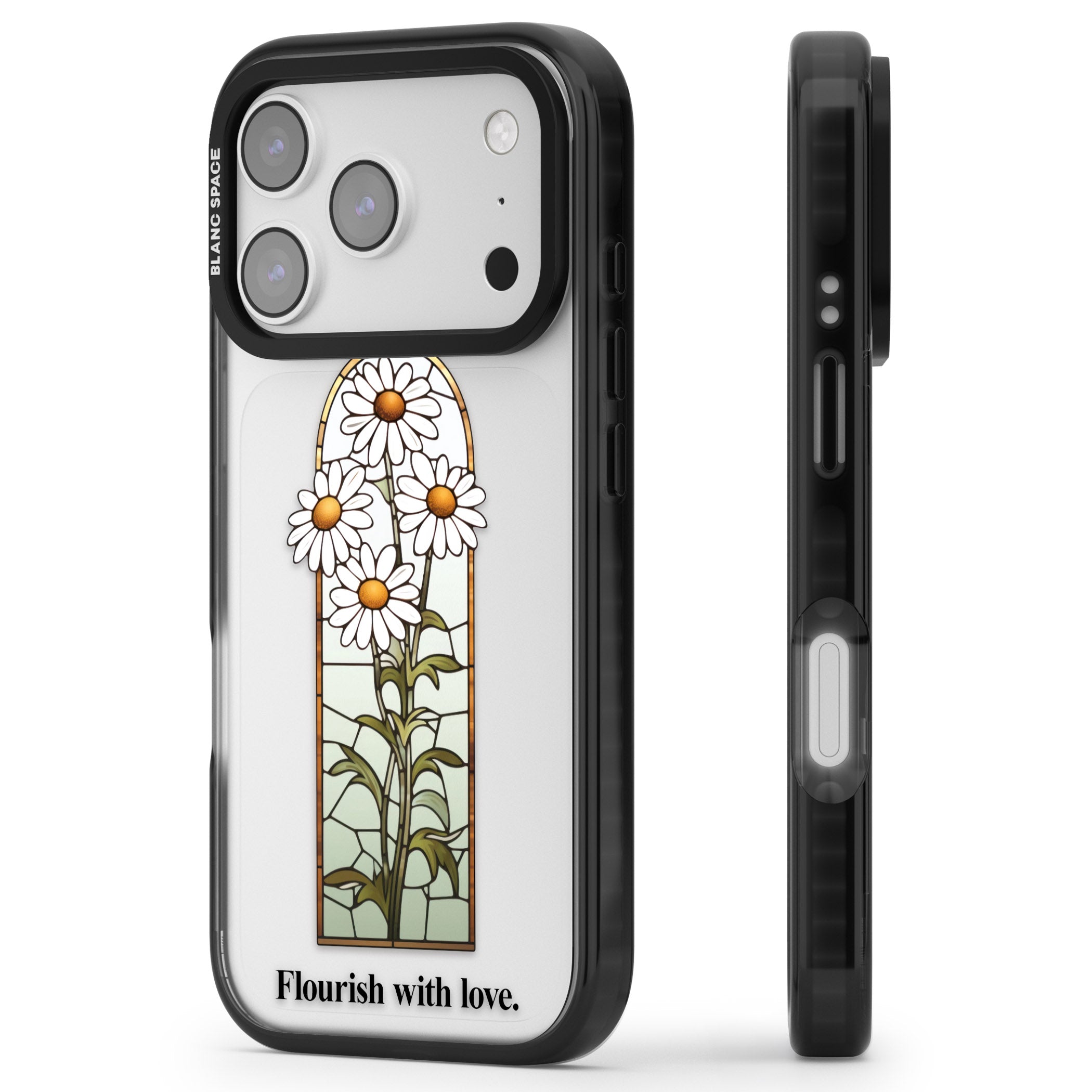 Flourish With Love iPhone 17 Pro Impact Black Phone Case Side Profile