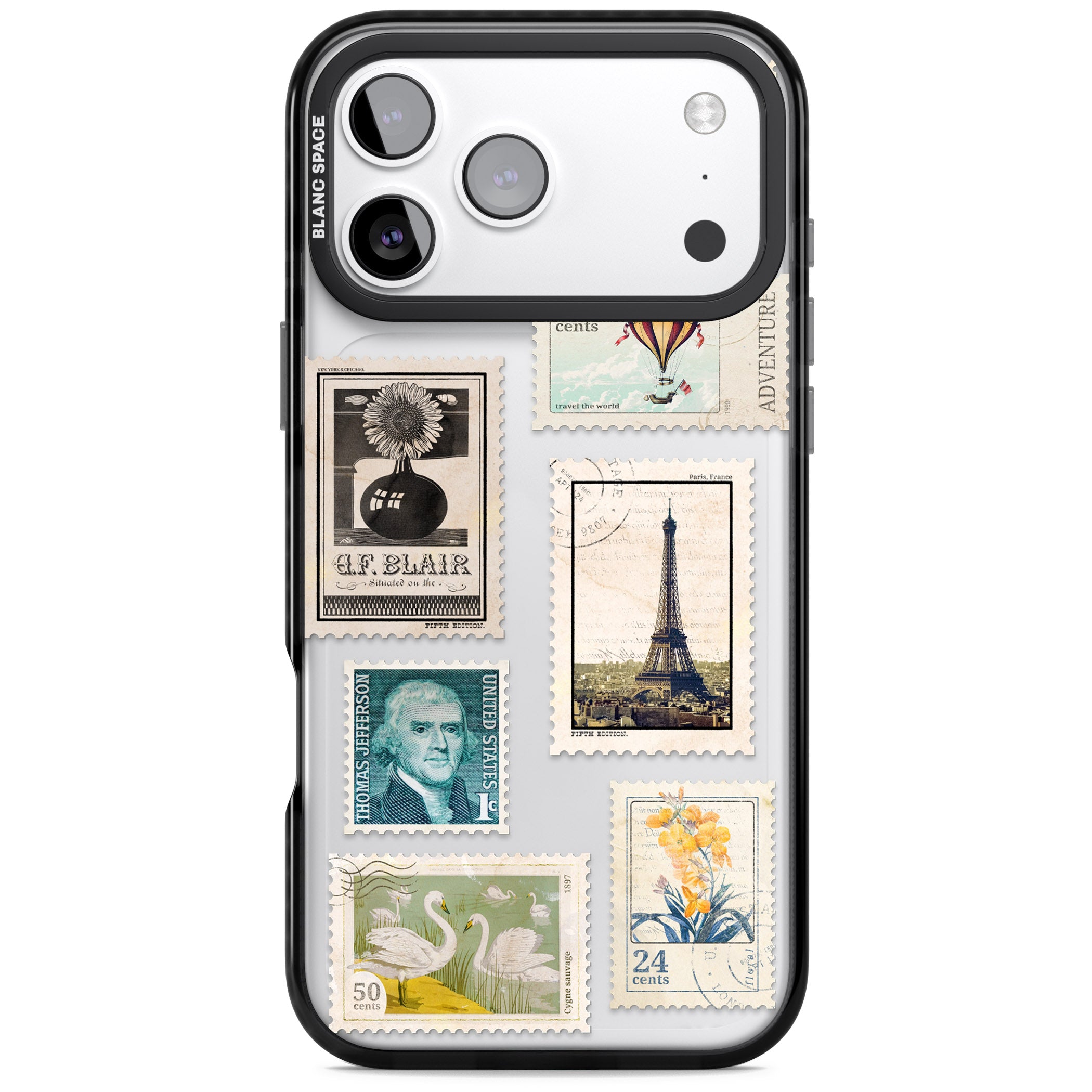 Vintage Stamps iPhone 17 Pro Impact Black Phone Case
