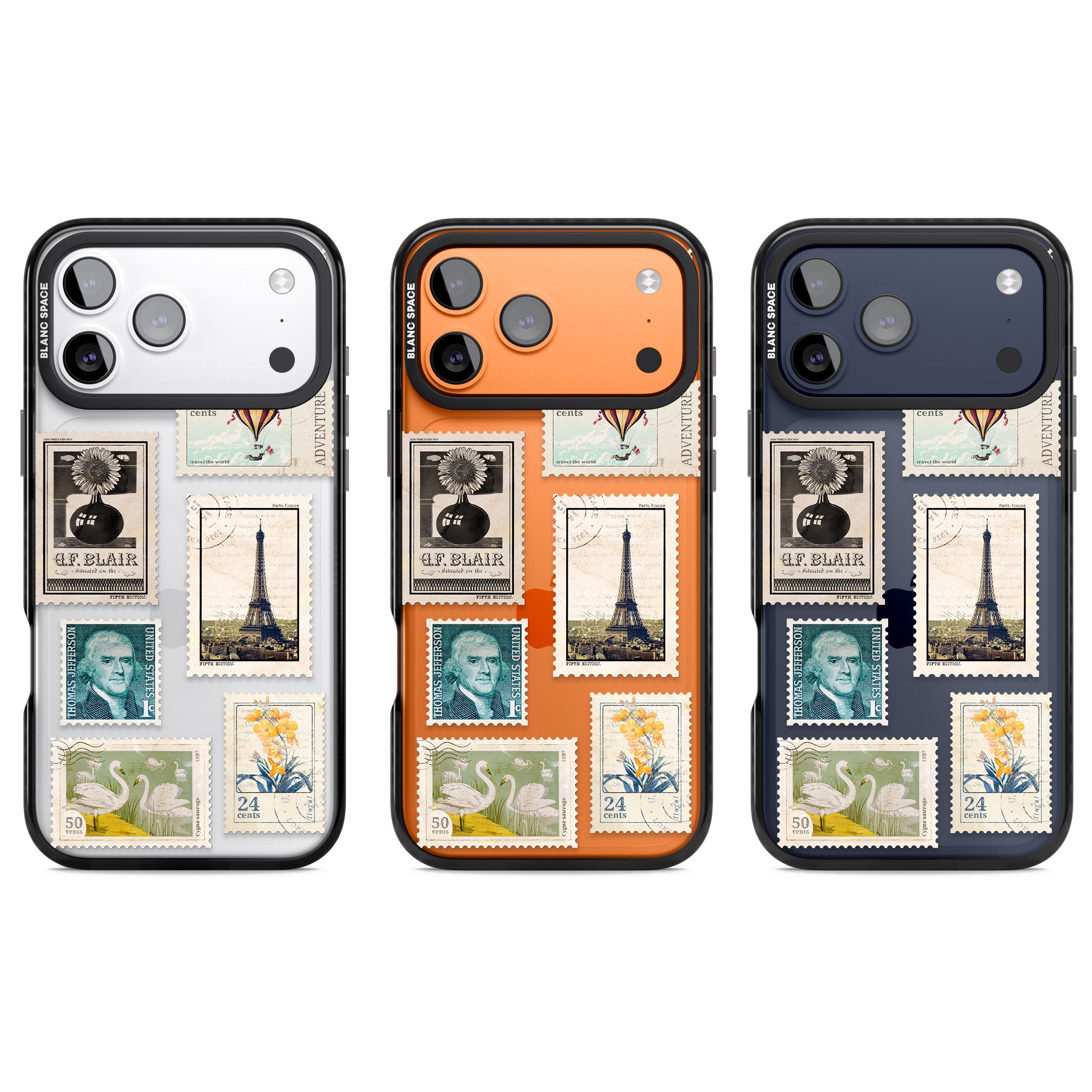 Vintage Stamps iPhone 17 Pro Impact Black Phone Case APT Impact Protection