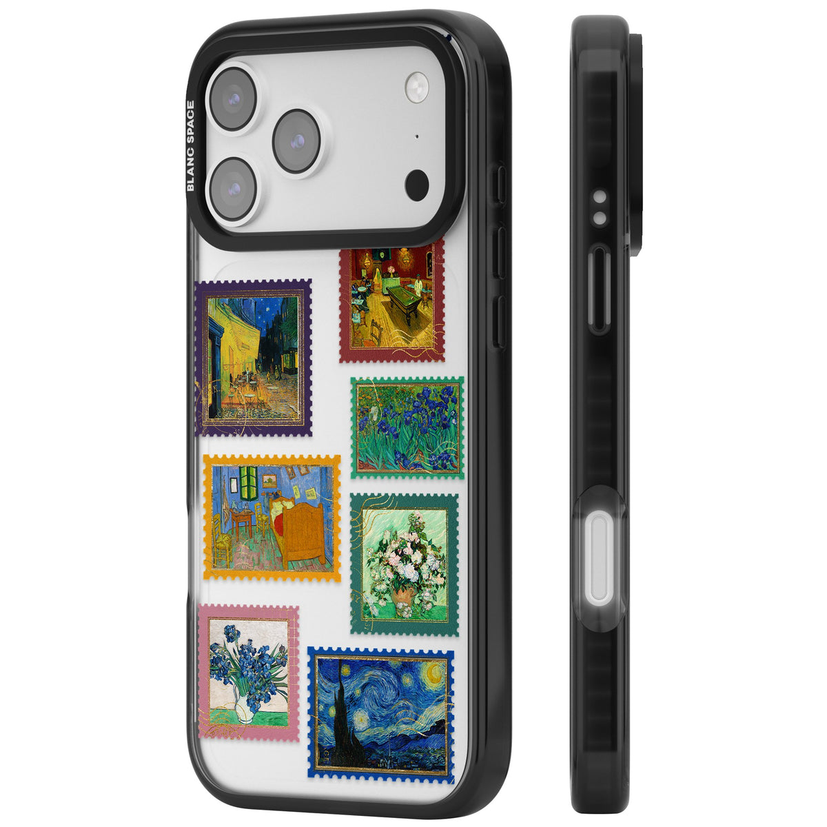 Coloured Vintage Art Stamps iPhone 17 Pro Max Impact Black Phone Case side