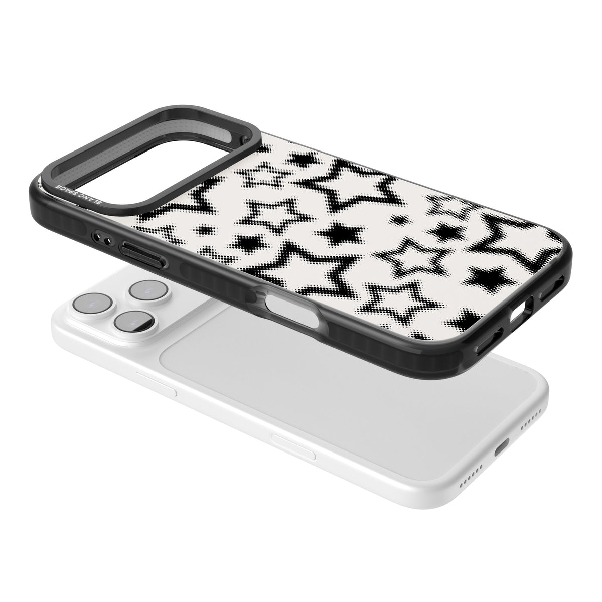 Black Halftone Stars iPhone 17 Pro Max Impact Black Phone Case angled